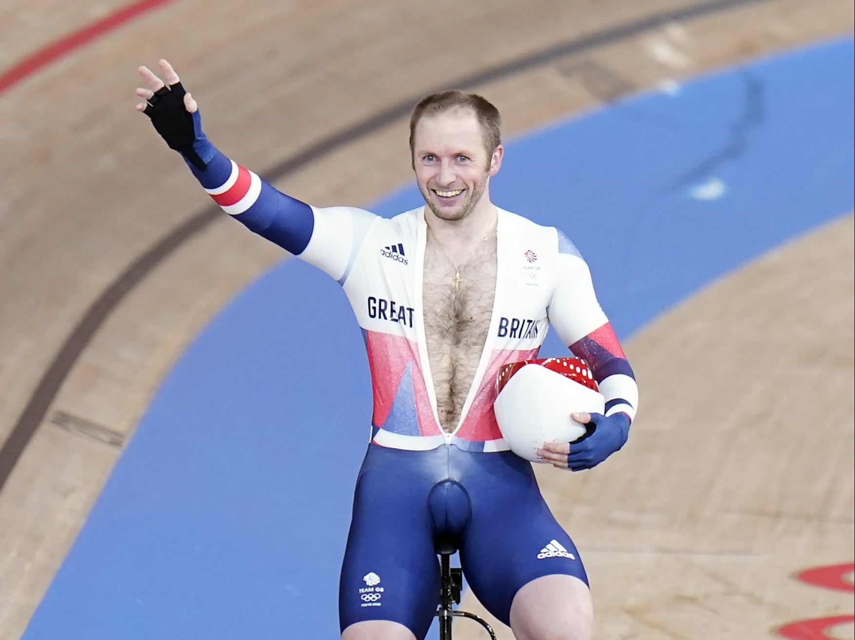 Jason Kenny celebrates winning the men’s keirin (Danny Lawson/PA)
