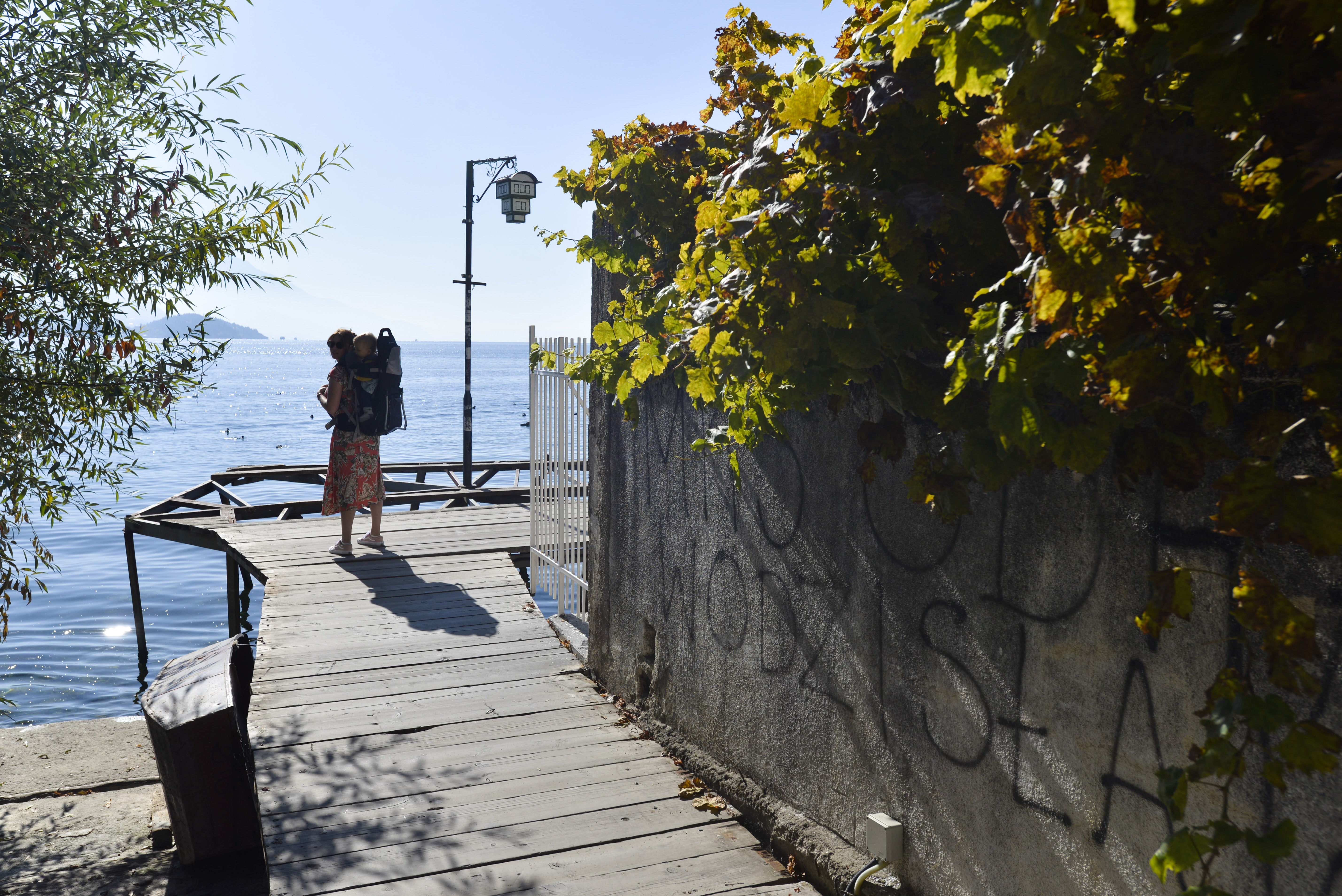 Baby on board: Stopping to catch the view at North Macedonia’s Lake Ohrid