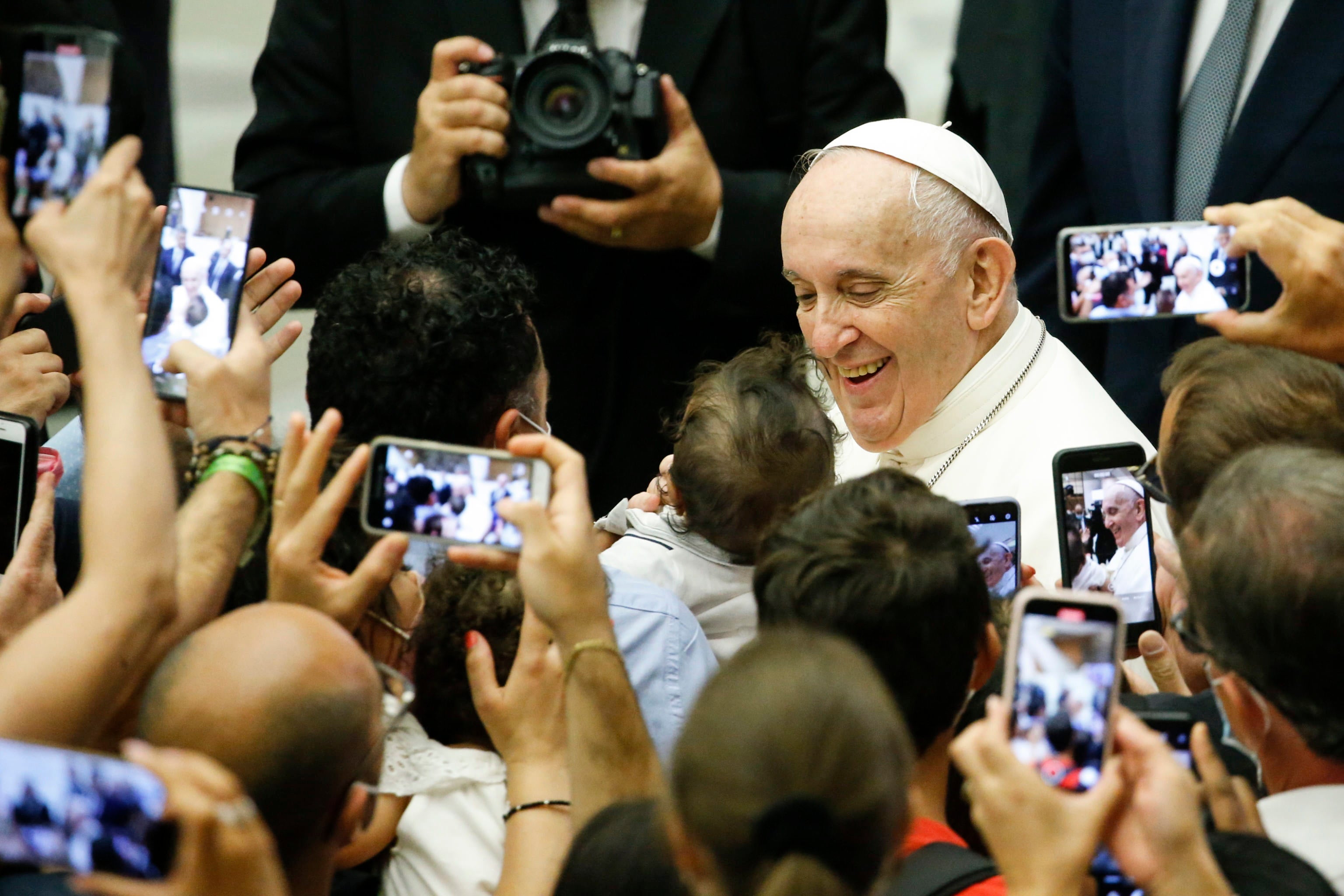 Pope Francis during one of his general audiences after colon surgery