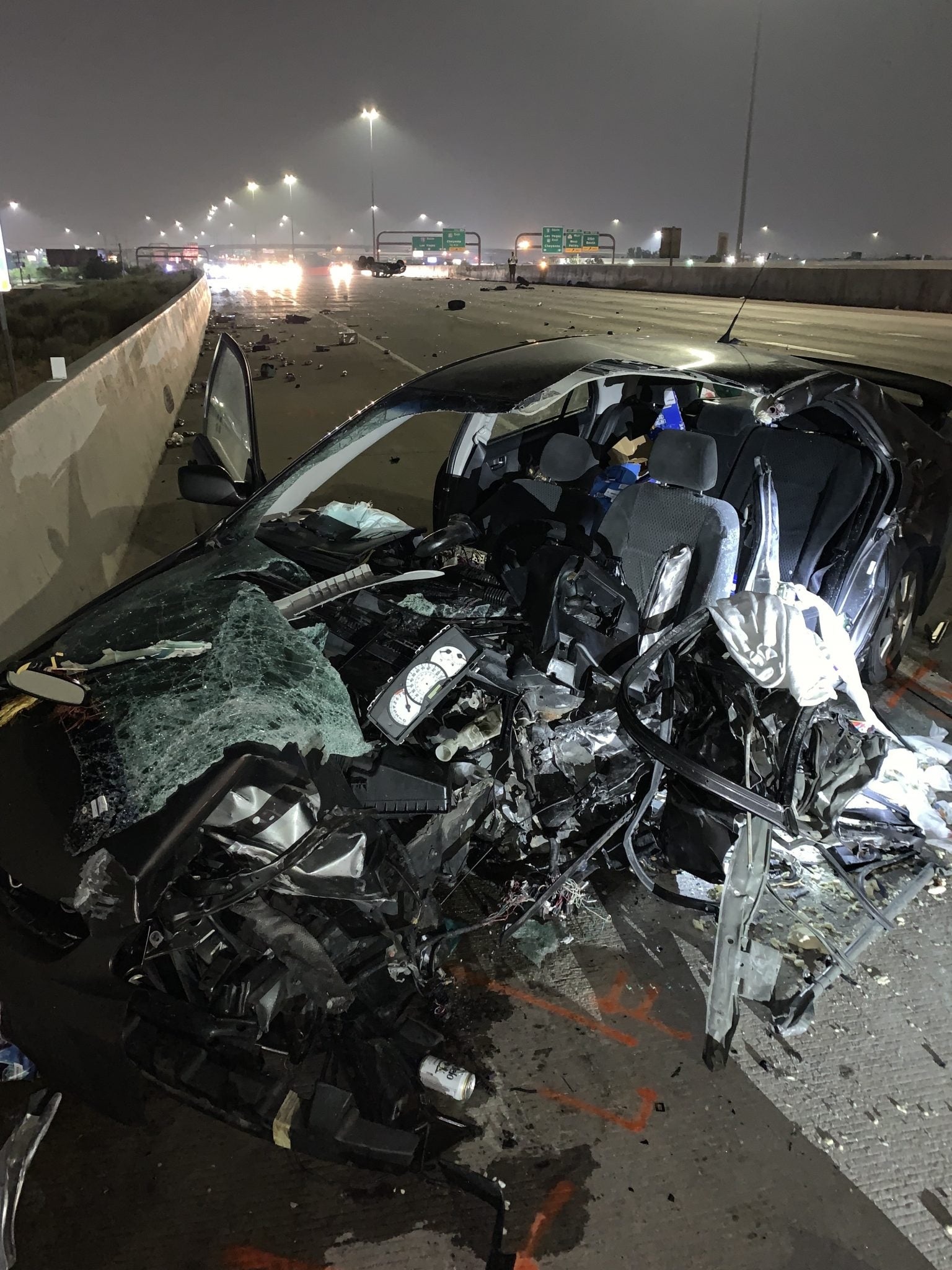 Police say a pickup truck driving the wrong way on I-15 collided head-on with the vehicle of 26-year-old Angelica Jimenez, who was killed in the crash