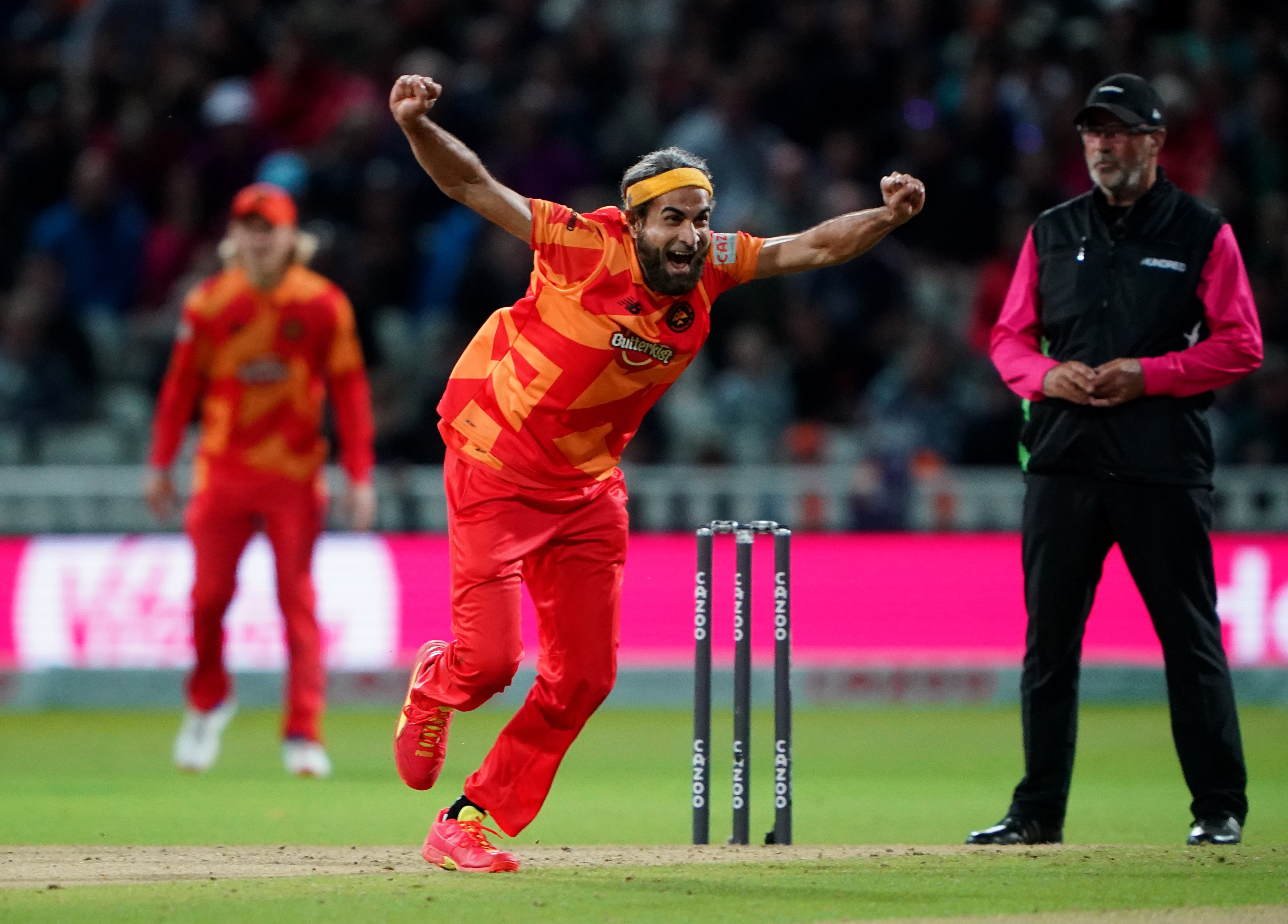 Imran Tahir celebrates his hat-trick at Edgbaston (Zac Goodwin/PA)