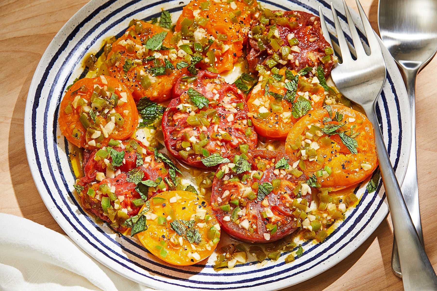 In this version, the tomatoes retain their shape for an impressive look that also allows you to taste each element fully