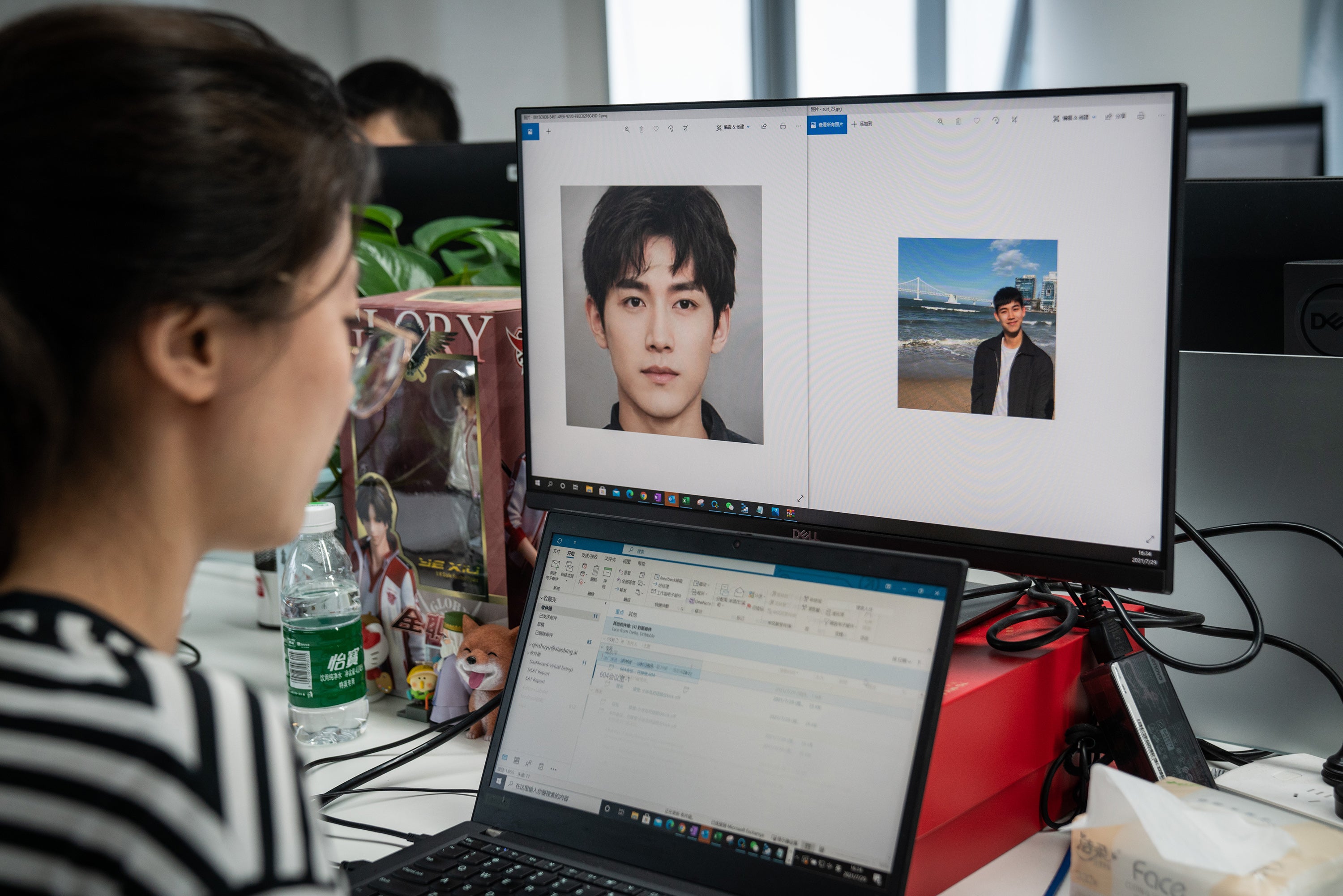 An employee at Xiaoice works on its artificial intelligence companion services at the company's office in Beijing