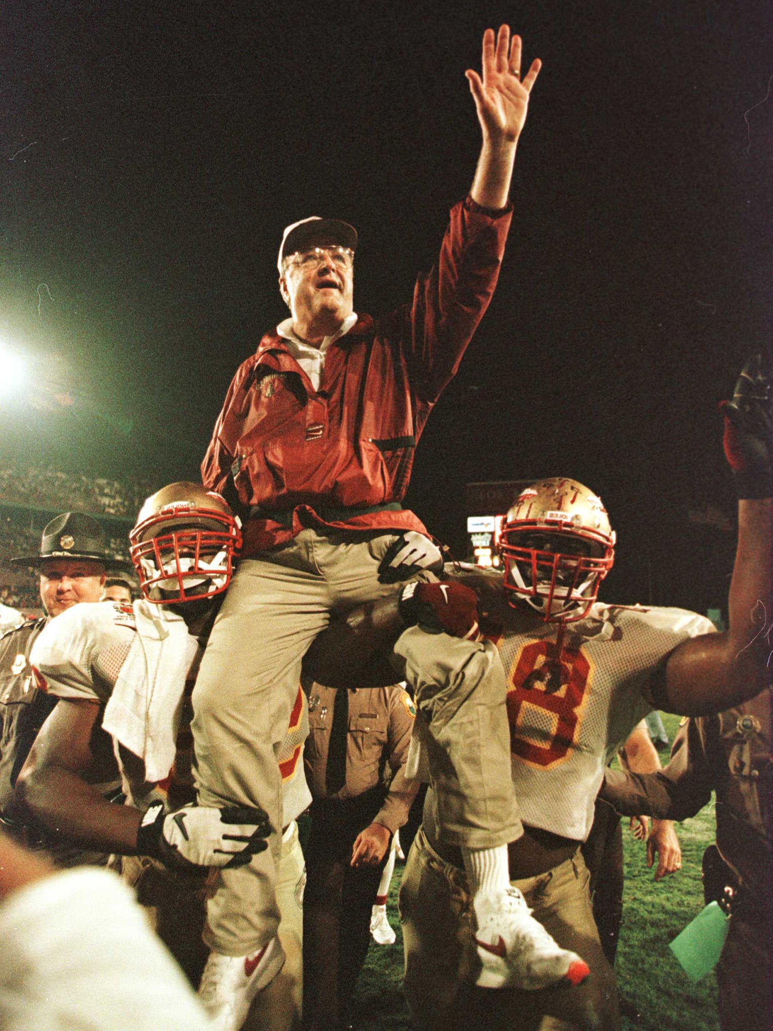 Bowden in 1996 after his side defeated Notre Dame in the Orange Bowl