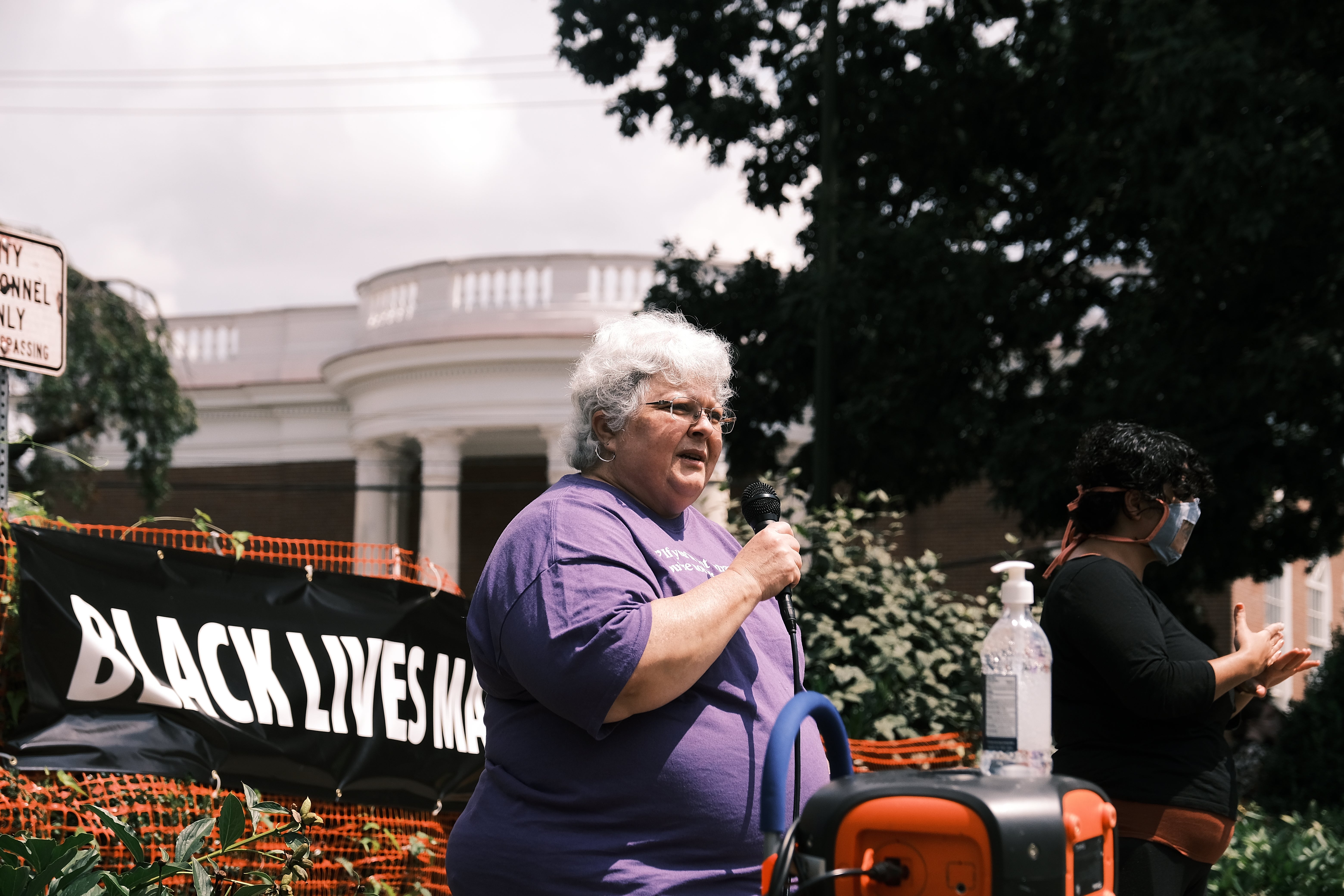 Susan Bro, the mother of Heather Heyer, addresses a crowd in Charlottesville, Virginia on 12 August, 2020.