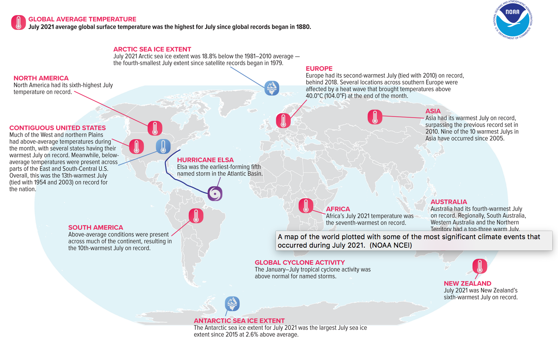 A map of ‘significant climate anomilies’ in July 2021 shows the extent to which global weather patterns have been altered