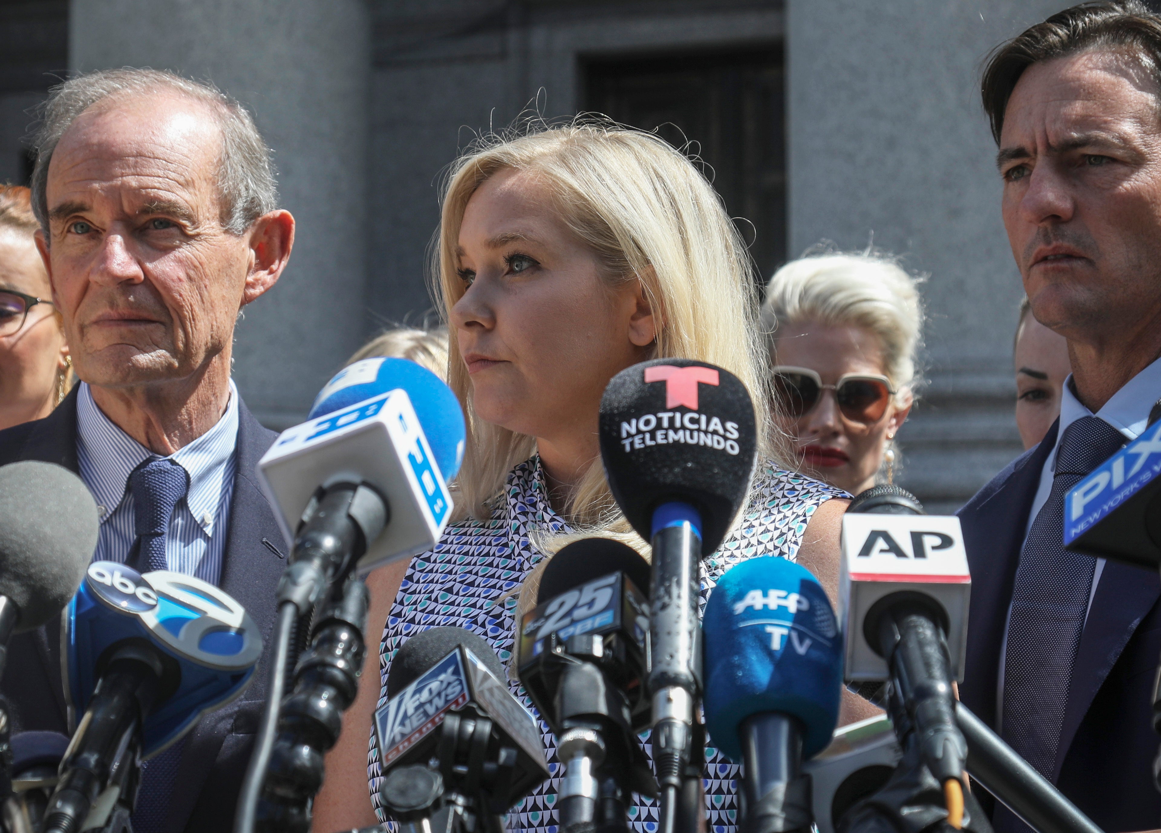 Virginia Giuffre (centre) alleges she was trafficked by convicted sex offender Jeffrey Epstein and sexually abused by Prince Andrew