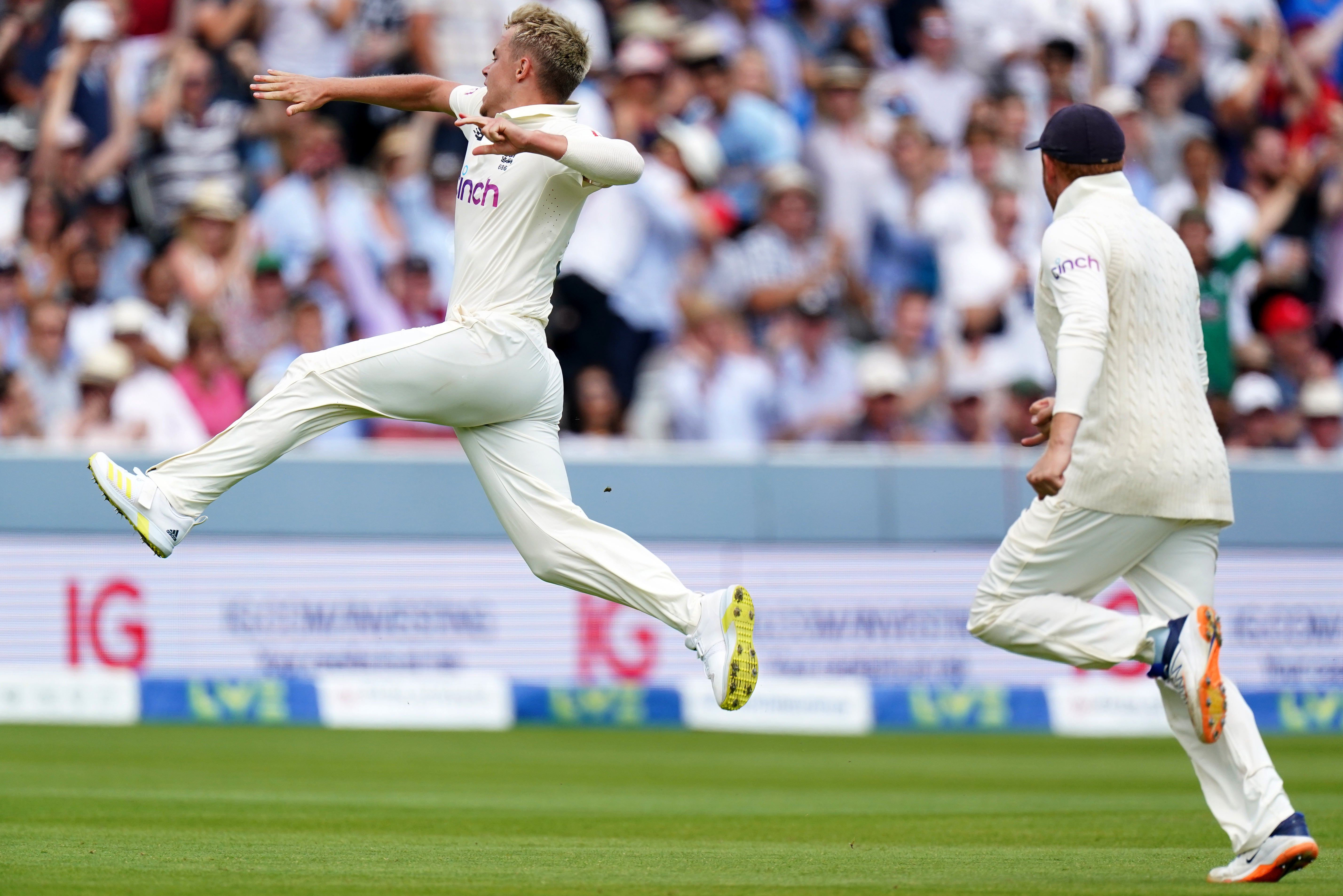 Sam Curran celebrated wildly after dismissing Virat Kohli (Zac Goodwin/PA)