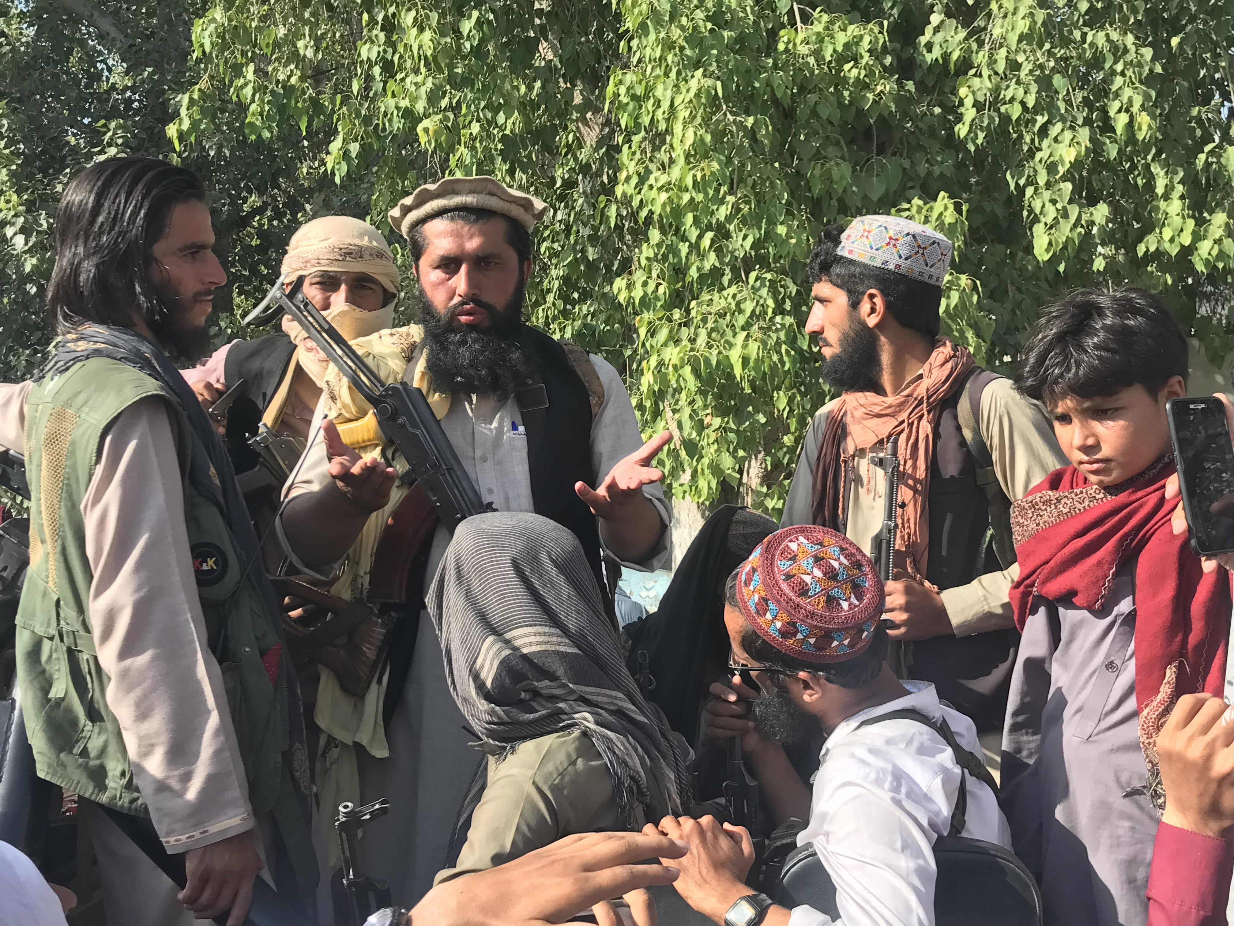 Taliban militants patrol after taking control of Jalalabad in Nangarhar province