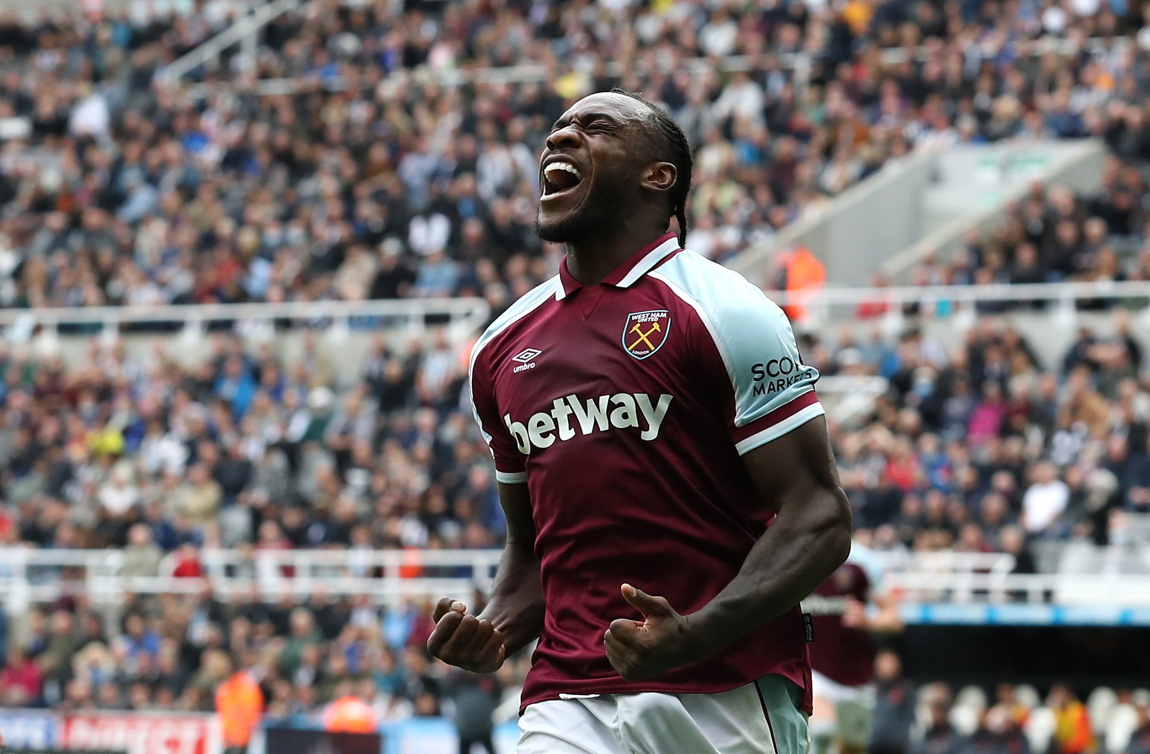 Michail Antonio celebrates scoring his first goal of the Premier League season