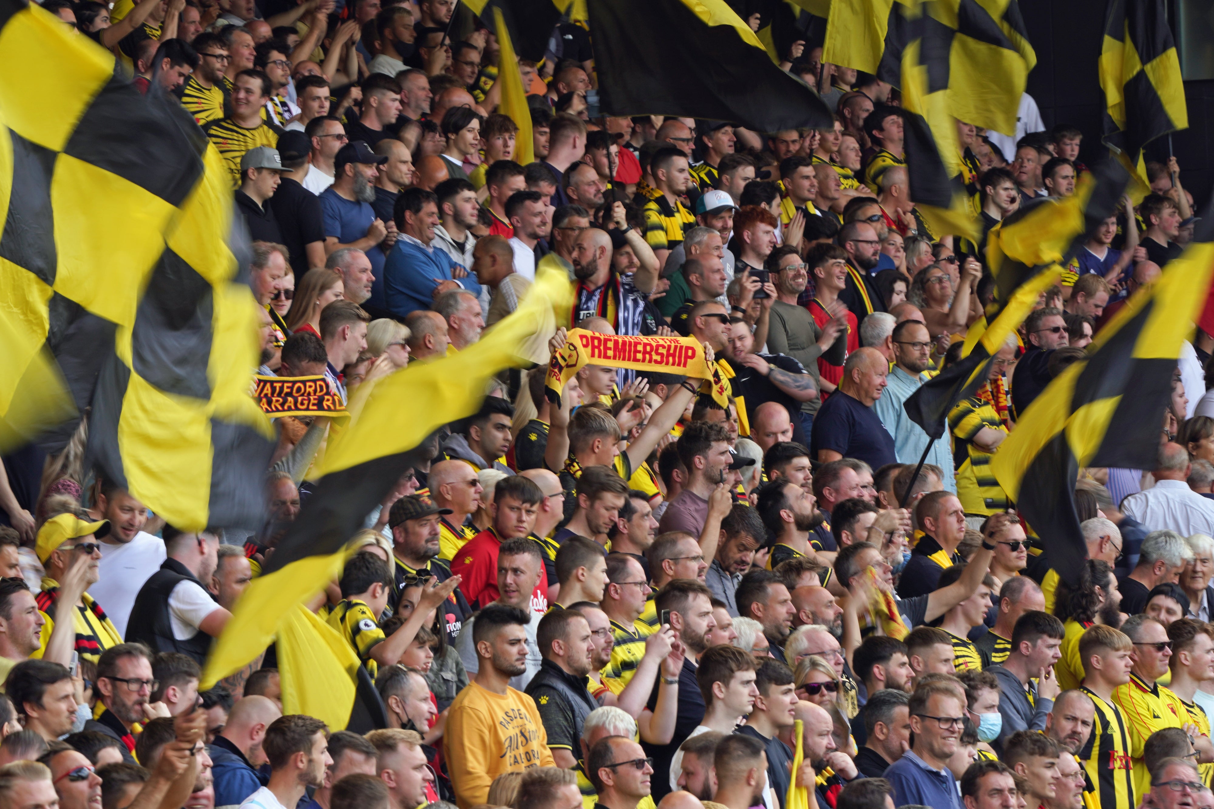 The Premier League 2021-22 season kicked off in emphatic fashion on Friday, with fans welcomed back in numbers for the first time in 18 months (Jonathan Brady/PA)