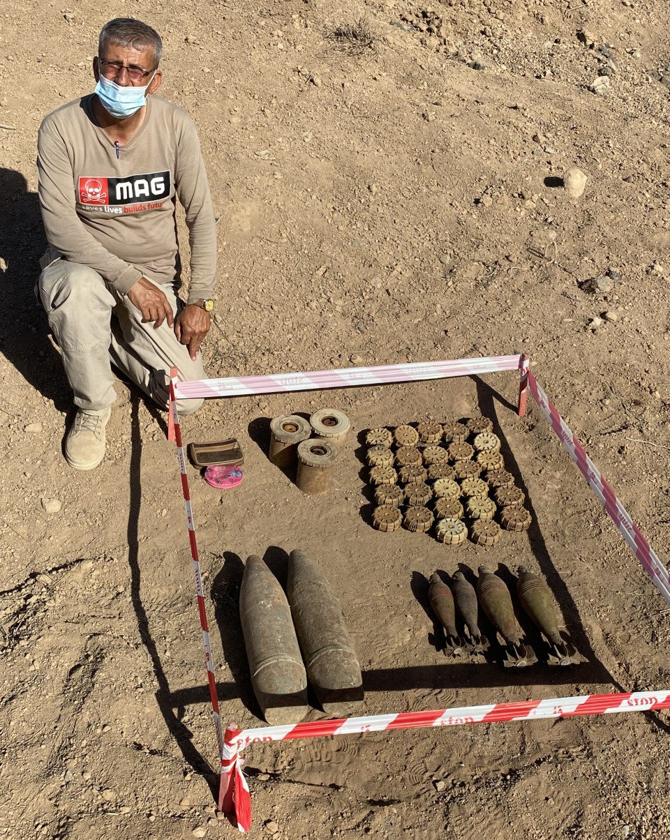 Chalak with the week’s haul of unexploded ordnance