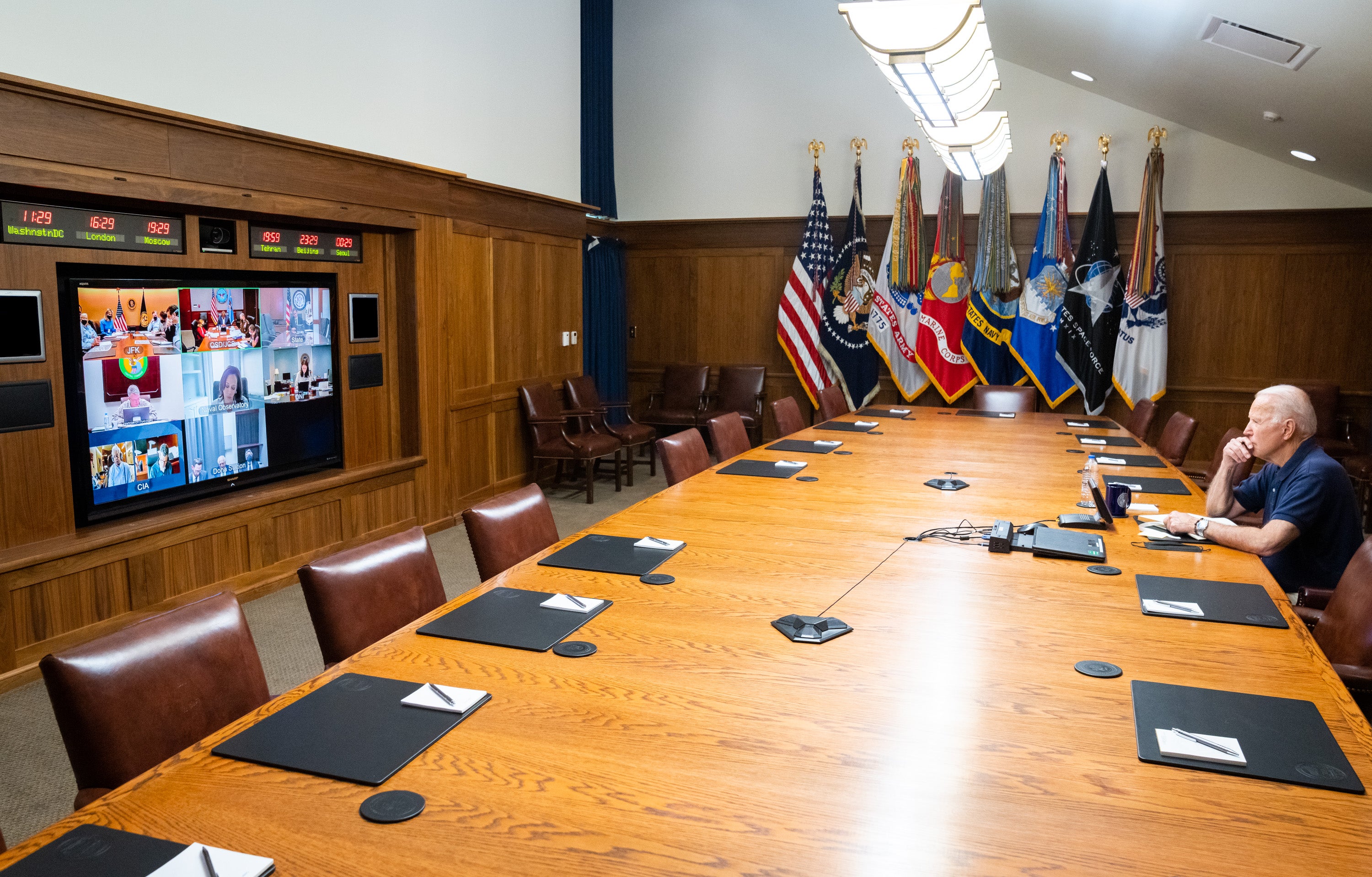 A photo showing Joe Biden meeting with his national security team sparked theories about why the clocks were wrong.