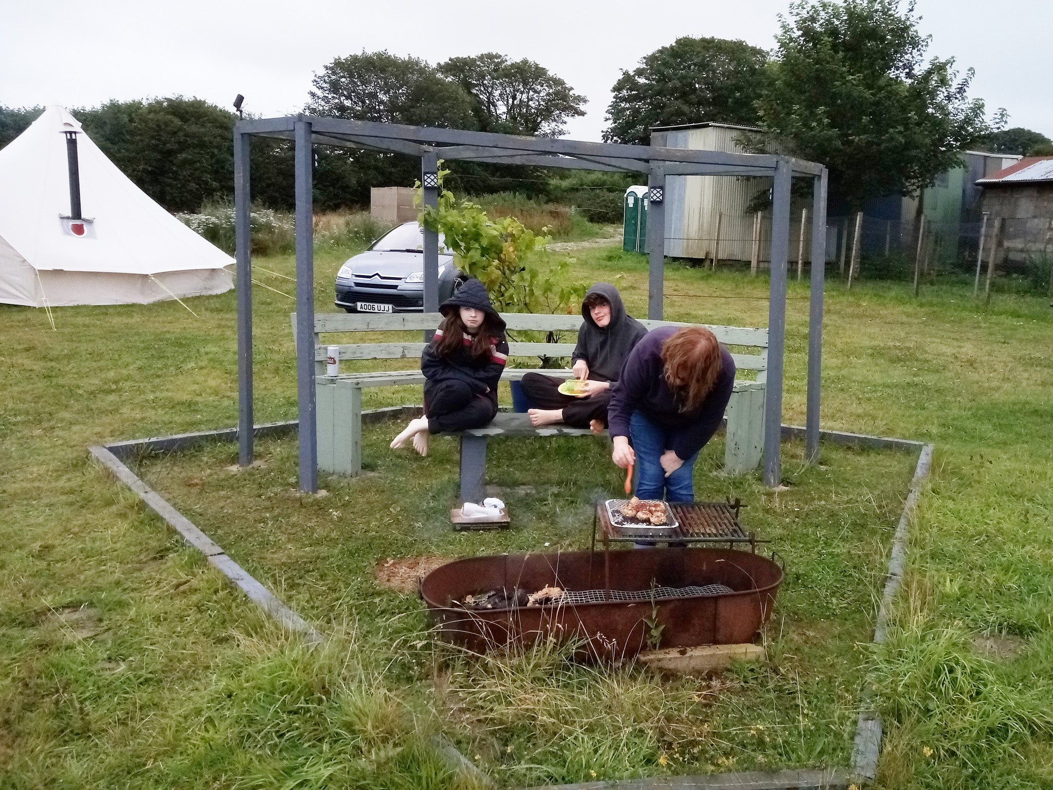 The happy family at a campsite near Camelford