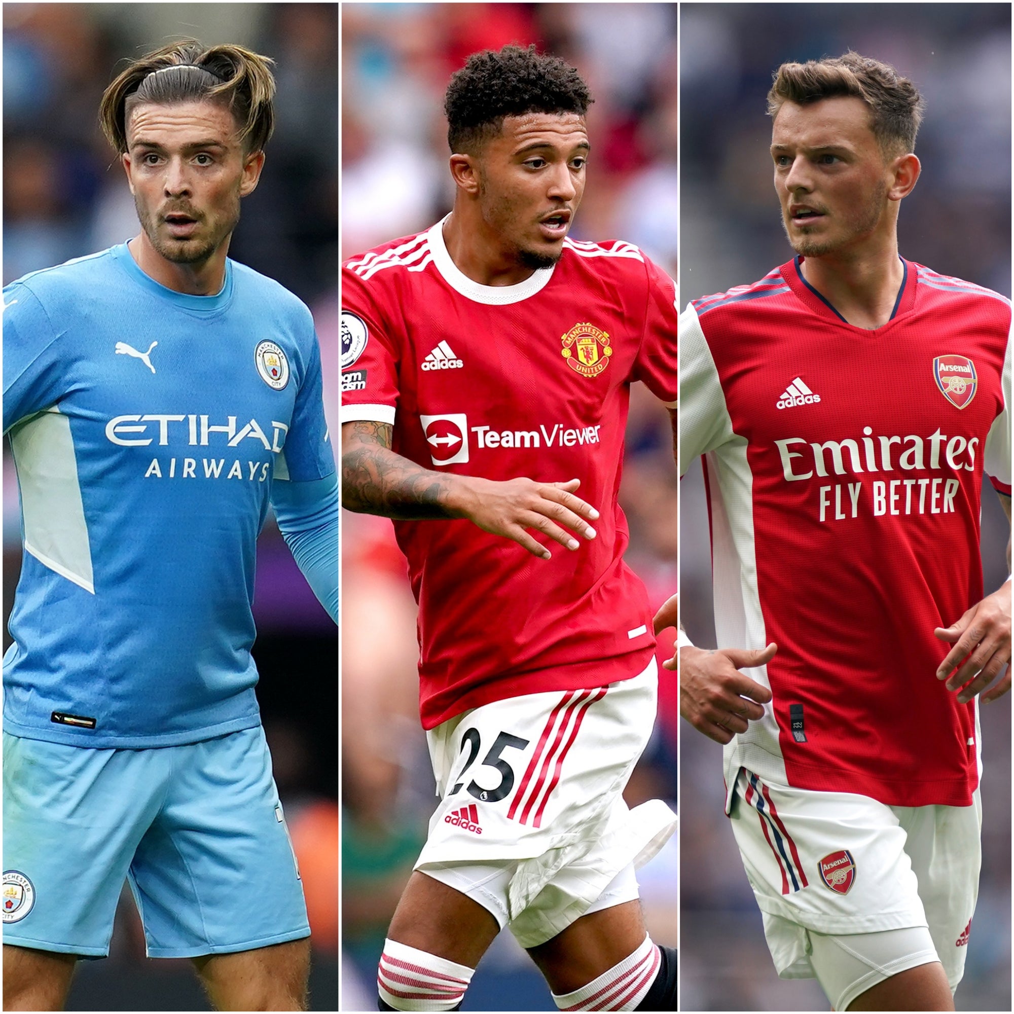 Jack Grealish, Jadon Sancho and Ben White (Nick Potts/Martin Rickett/Ben White/PA).