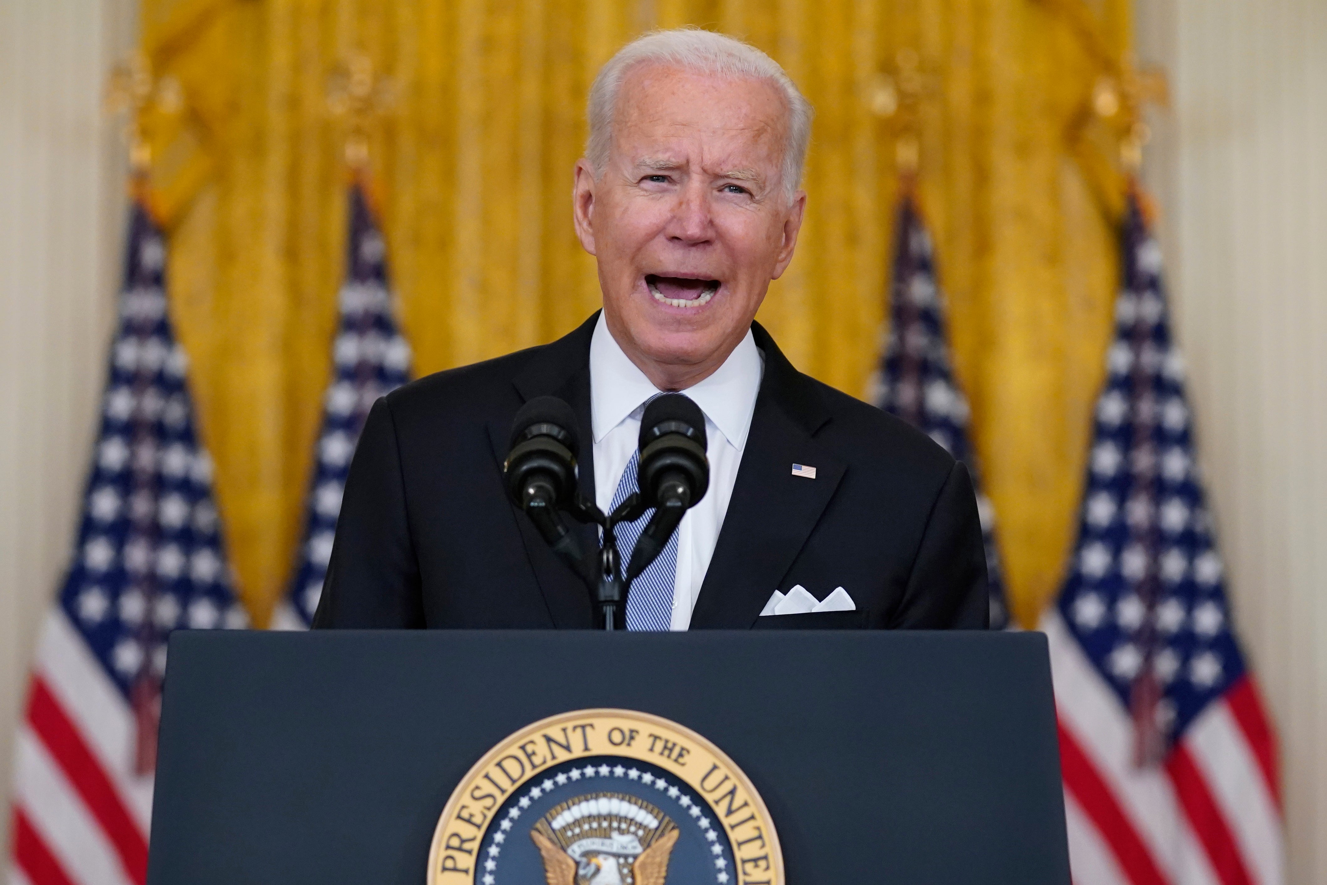 President Joe Biden speaks about Afghanistan from the East Room of the White House, Monday, Aug. 16, 2021, in Washington