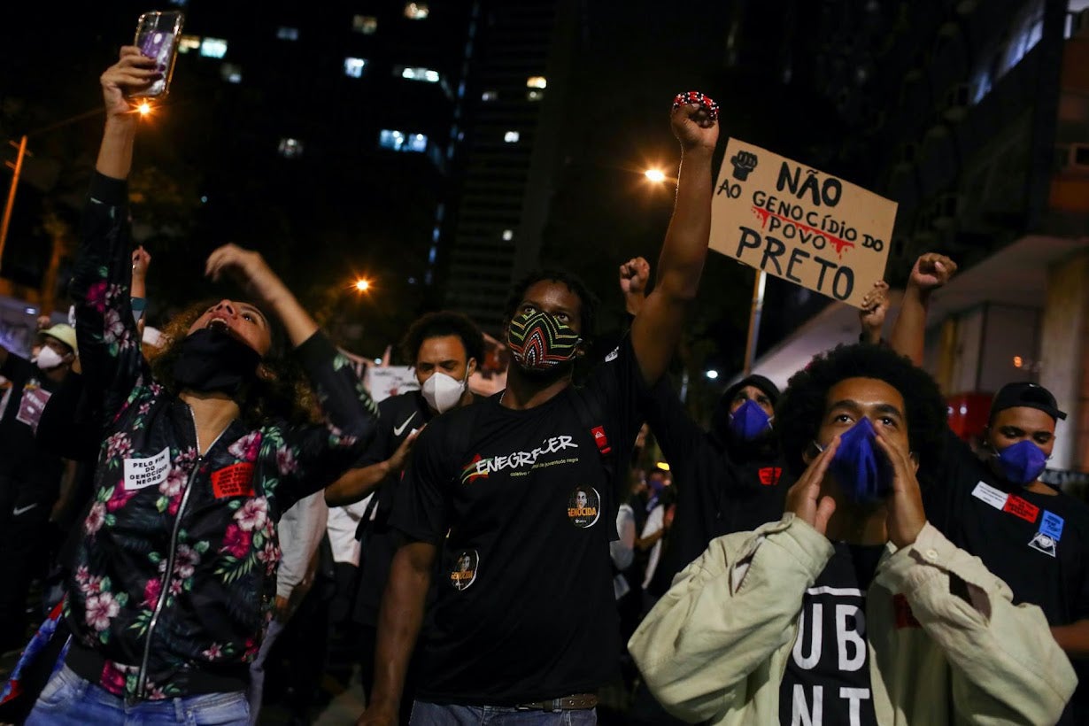 Felipe takes part in a protest against racism and police violence in Rio de Janeiro