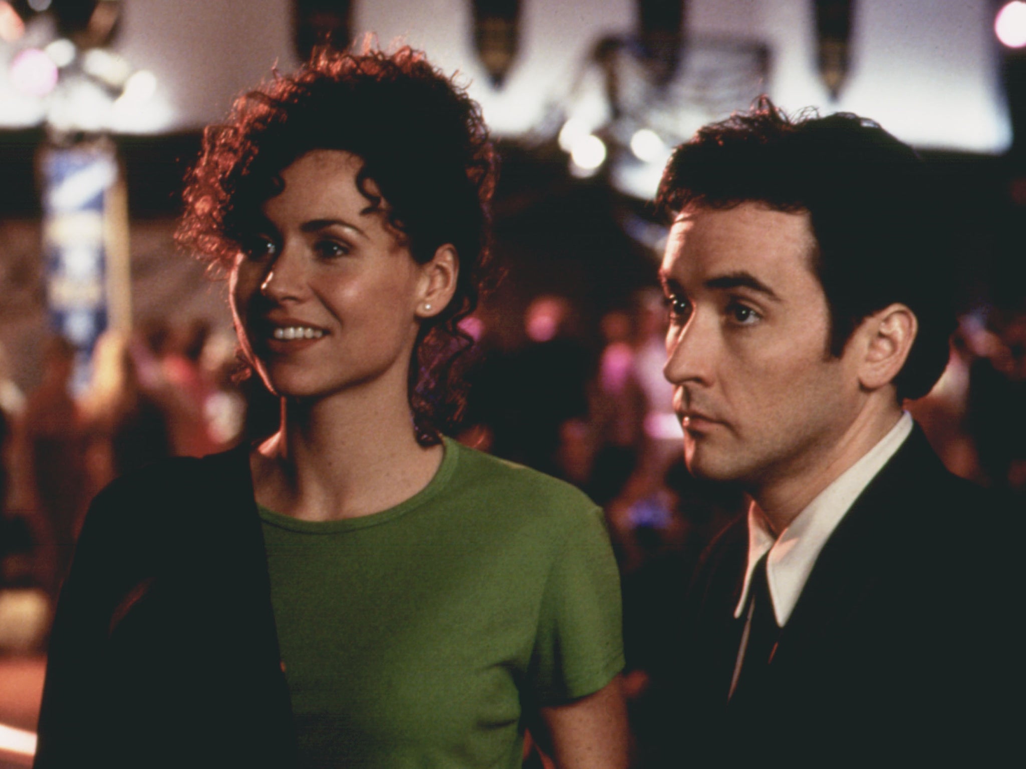 Emotionally open and never showy: Driver and John Cusack in ‘Grosse Pointe Blank’