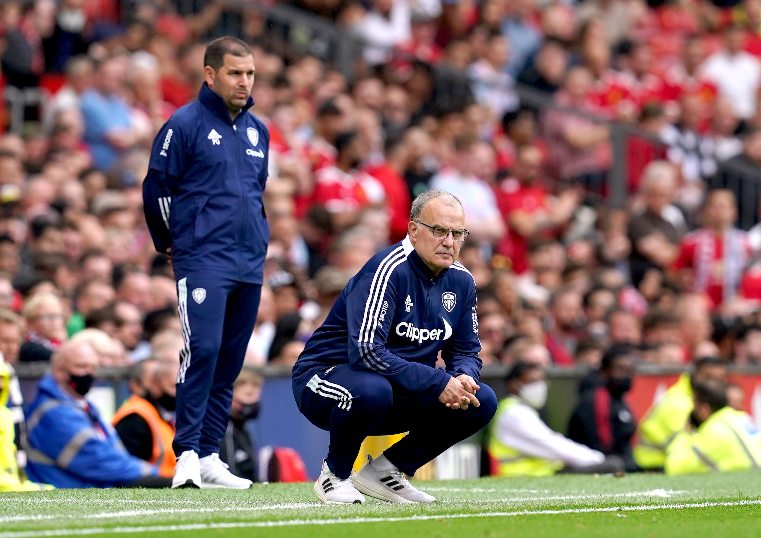 Marcelo Bielsa, right, says he is ‘comfortable’ working with the players he has in his squad (Martin Rickett/PA)