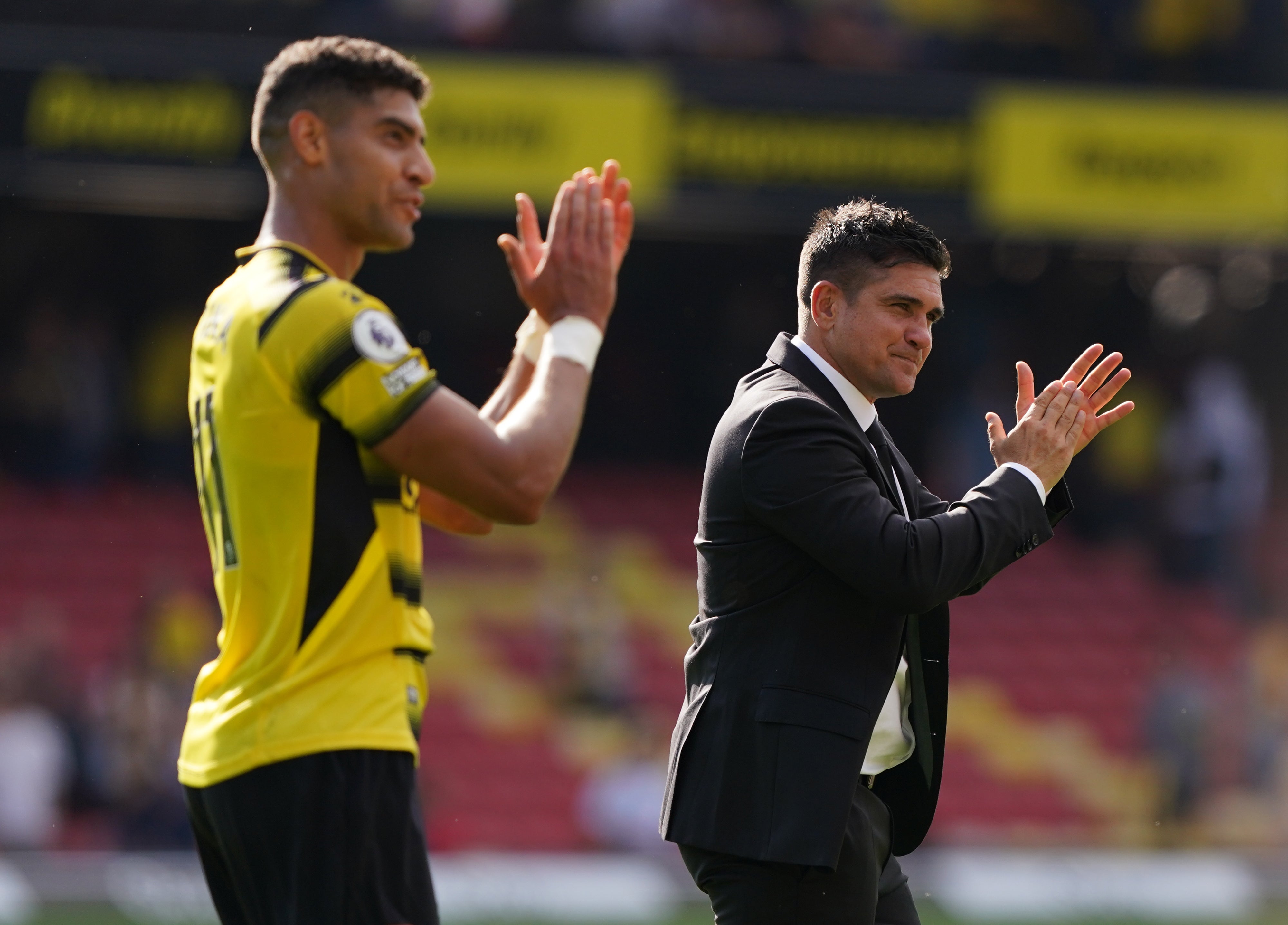 Xisco Munoz (right) enjoyed Watford’s 3-2 win over Aston Villa (Jonathan Brady/PA)