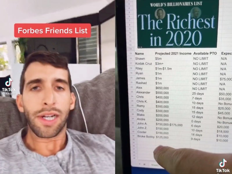 Man baffles viewers after sharing spreadsheet breaking down friends by their incomes