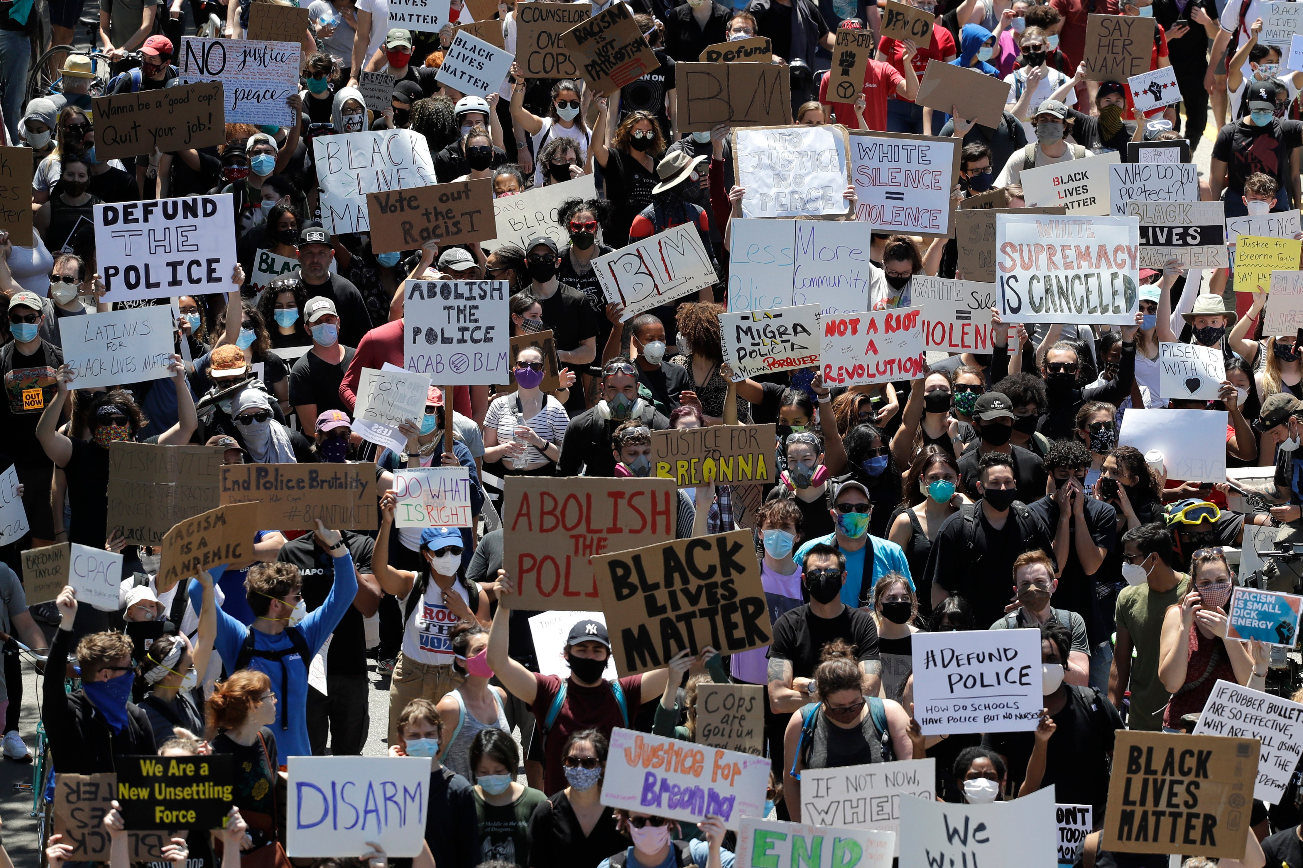 Demonstrators march for Justice in honor of George Floyd in Chicago in June 2020