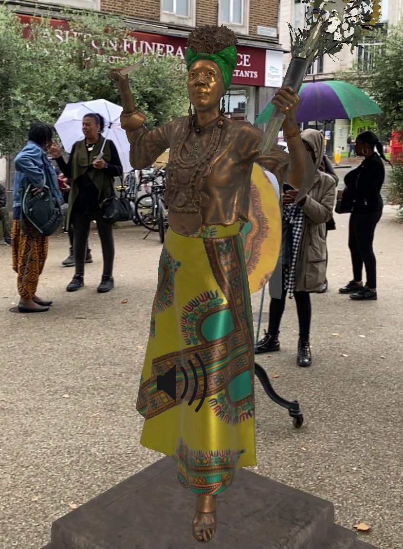 The virtual statue by public arts company Aswarm