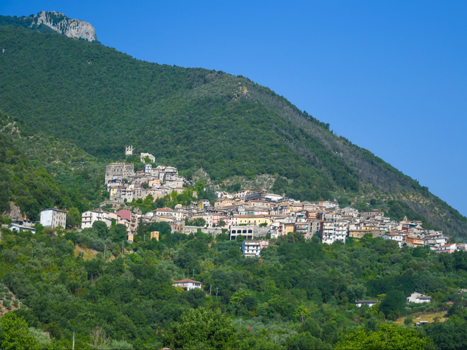 Panoramic view of Maenza, a medieval town in the mountains of the Lazio region, Italy