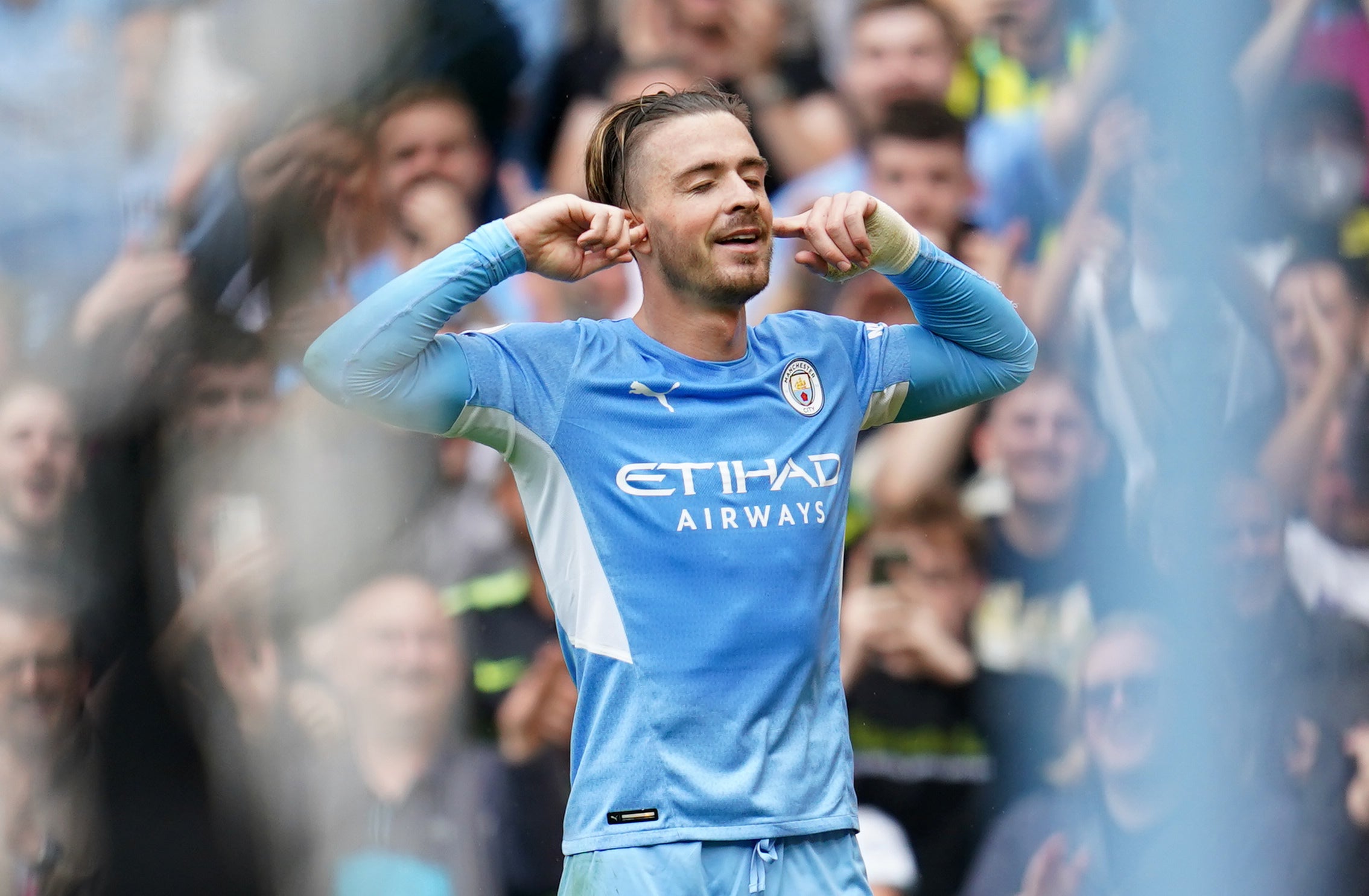 Jack Grealish celebrates his first goal for Manchester City (Nick Potts/PA)