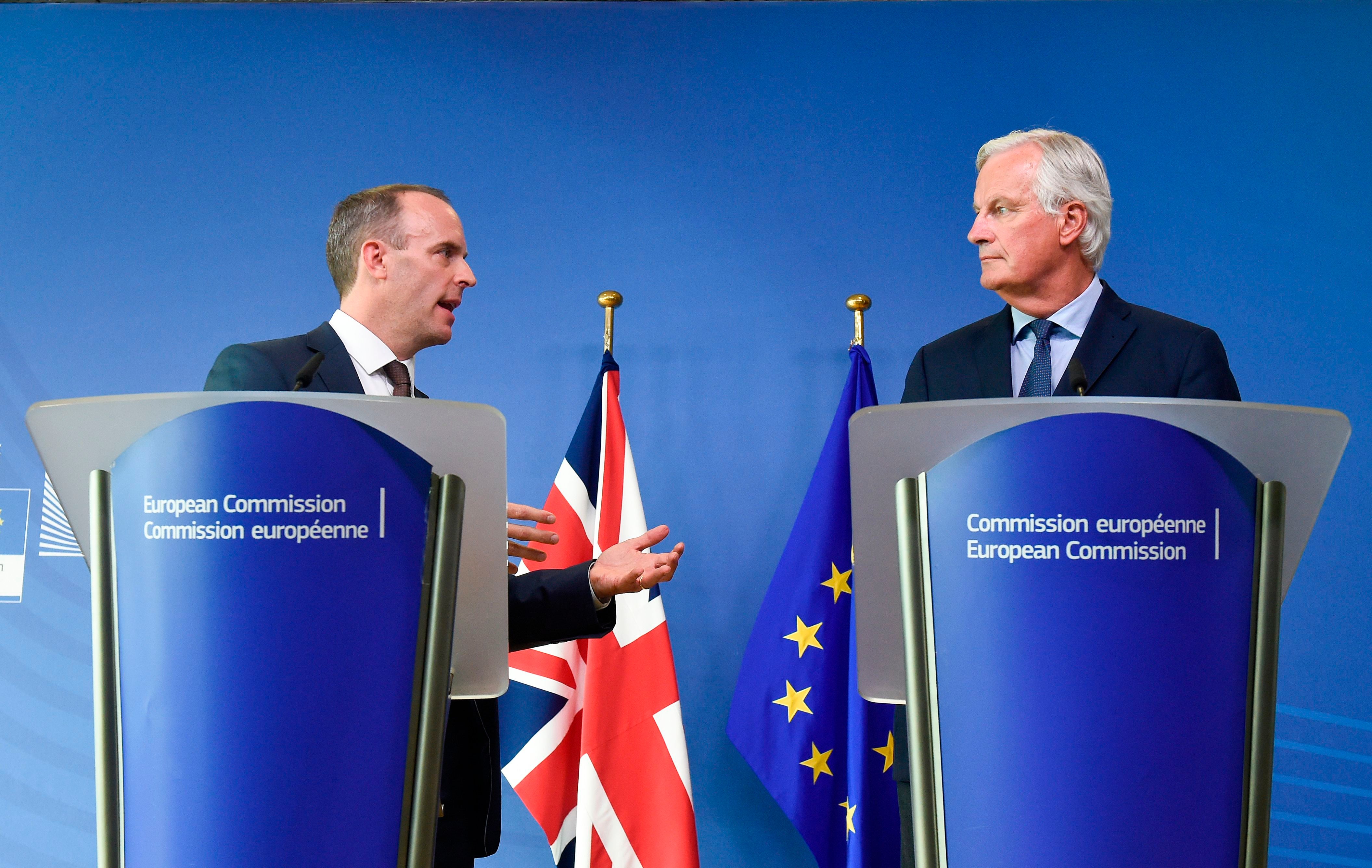 Raab alongside Michel Barnier at a Brexit press conference. The pair did not enjoy a good relationship