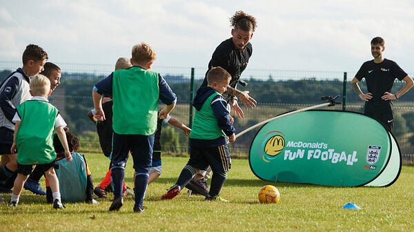 McDonalds Fun Football session with England and Leeds United Kalvin Philipsr19th August 2021.rPicture By Mark Robinson .