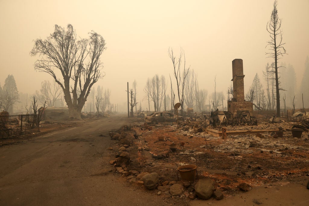 The burnt remains of a home that was destroyed by the Dixie Fire on August 12, 2021 in Greenville, California