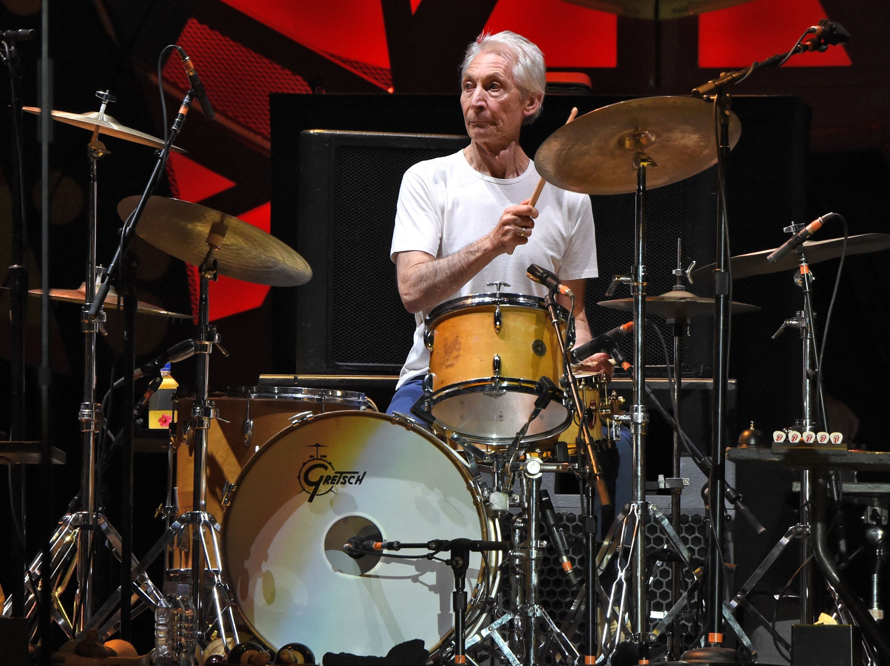 Watts on stage with the Stones in Montevideo, Uruguay, 2016