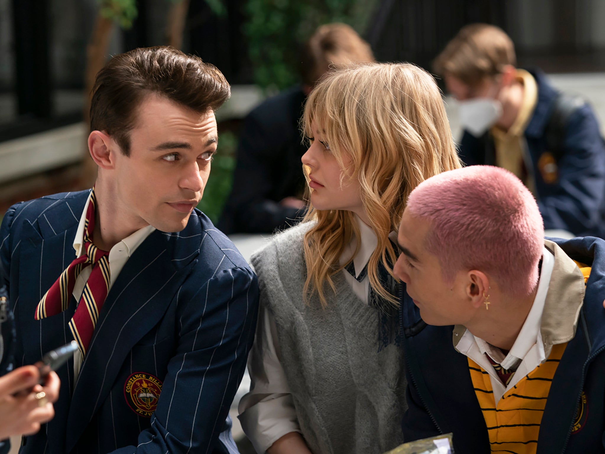 Chronically nice: Thomas Doherty, Emily Alyn Lind and Evan Mock in ‘Gossip Girl’