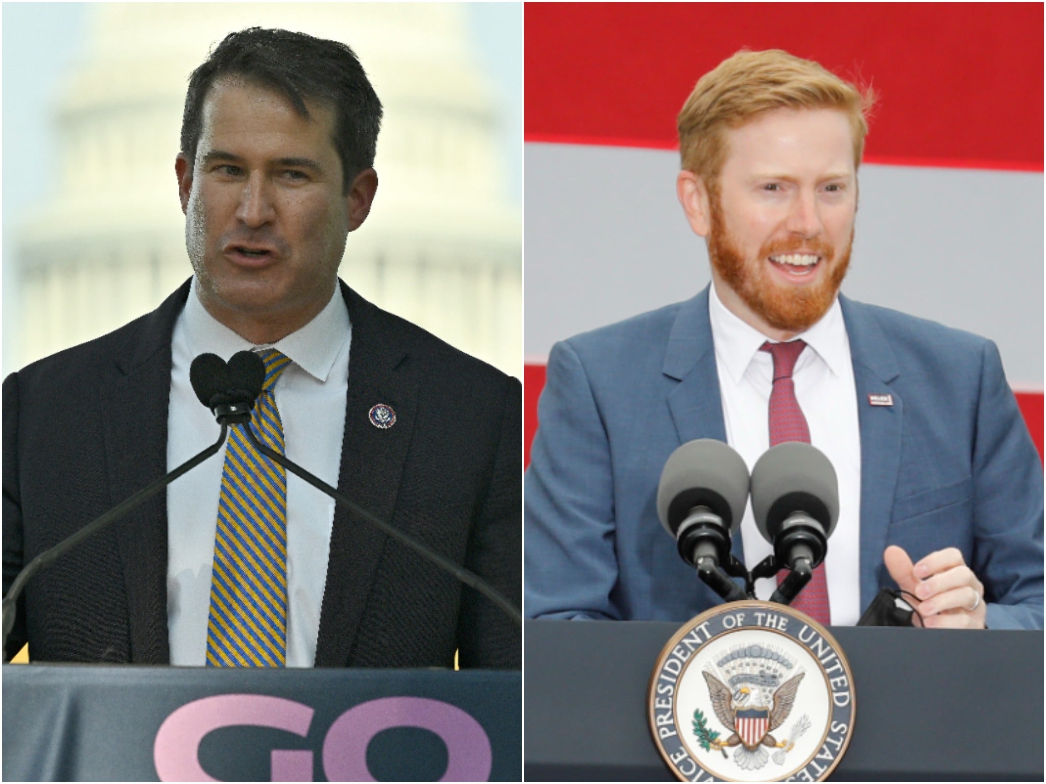 Reps Seth Moulton, left, and Peter Meijer have come under fire for an unannounced trip to Kabul airport.