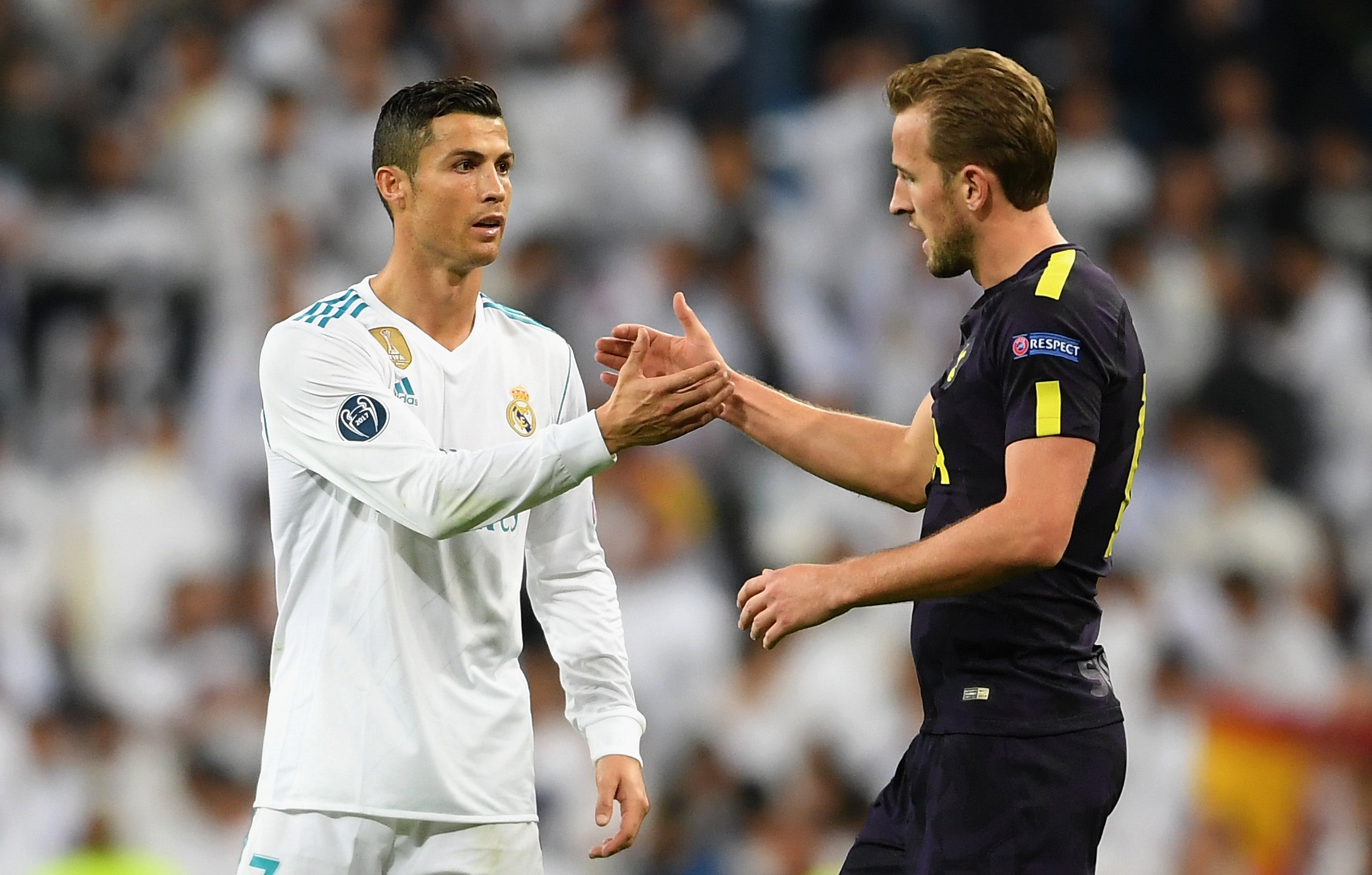 Harry Kane (right) with Cristiano Ronaldo in 2017