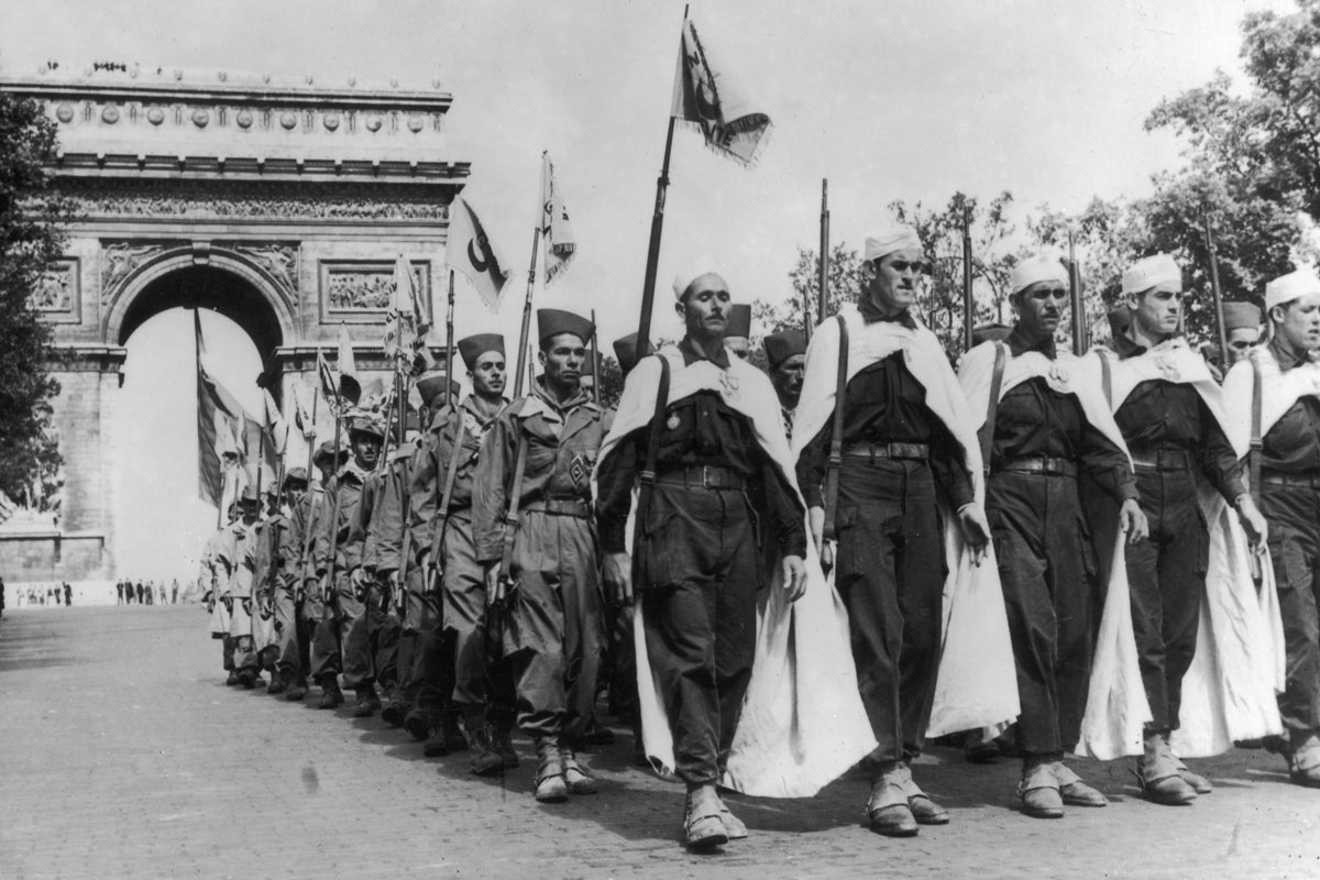 Algerian Harki soldiers in Paris in 1957. Later, up to 150,000 were murdered