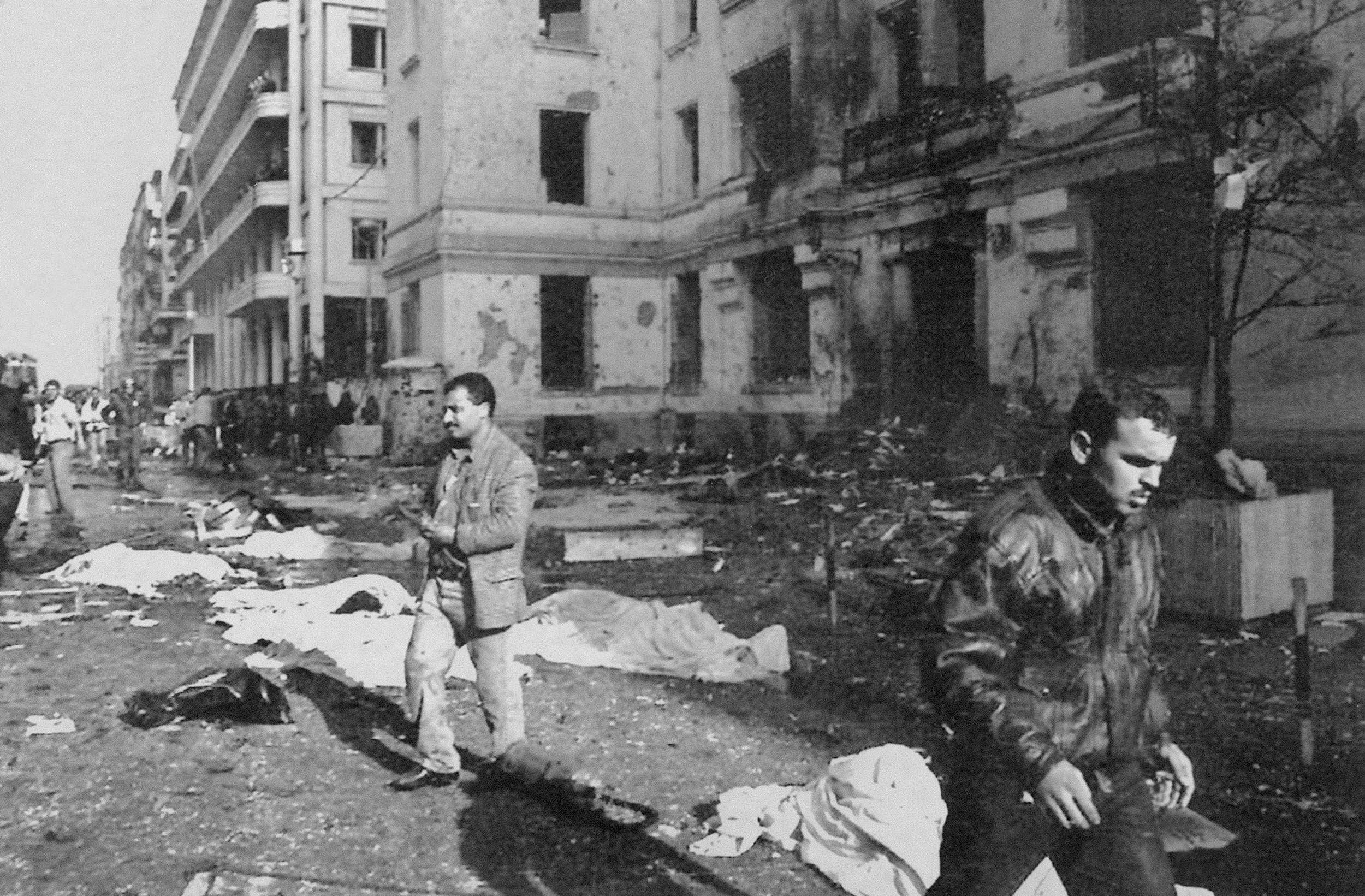 The scene of a car bomb at the central Algiers police HQ in 1995 in which at least 35 were killed