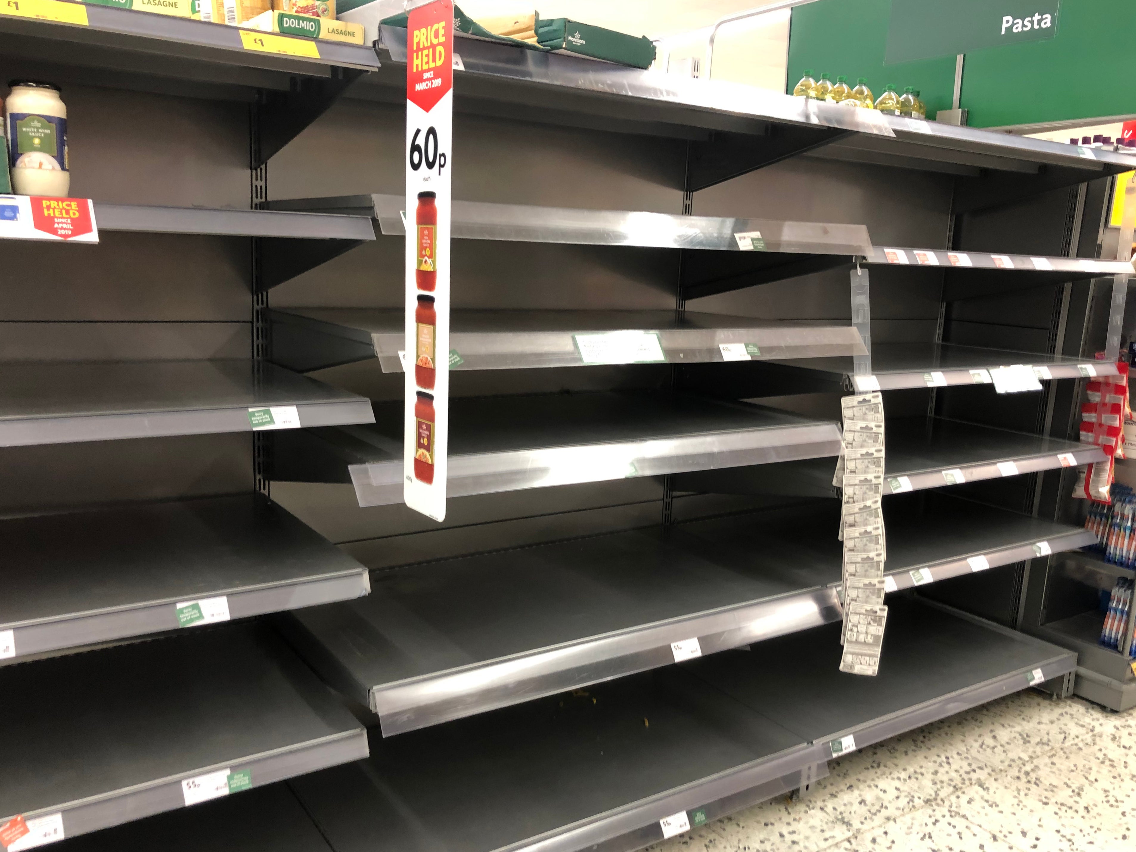 Empty shelves at a Morrisons supermarket in Whitley Bay