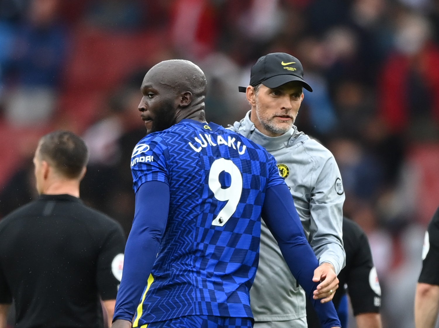 Romelu Lukaku with Chelsea coach Thomas Tuchel