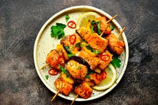 A little goes a long way with these saffron salmon kebabs