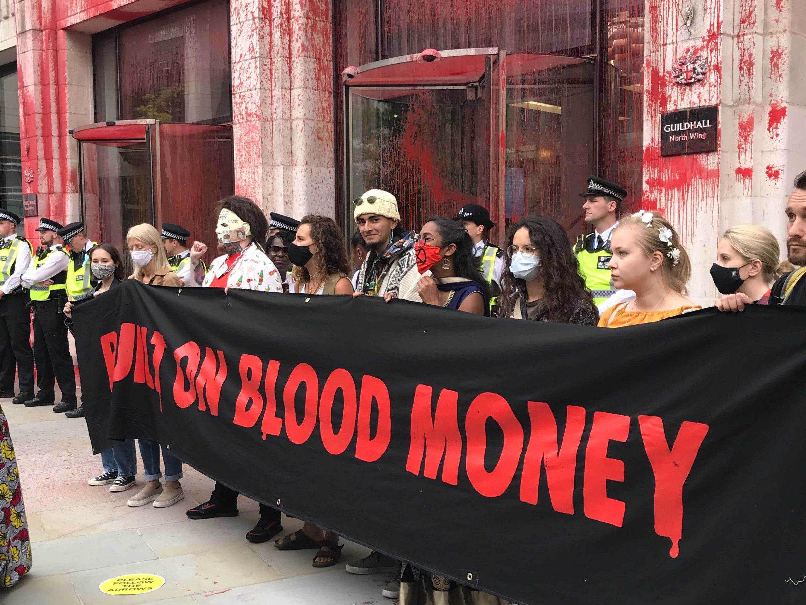 Guildhall in the City was covered in fake blood