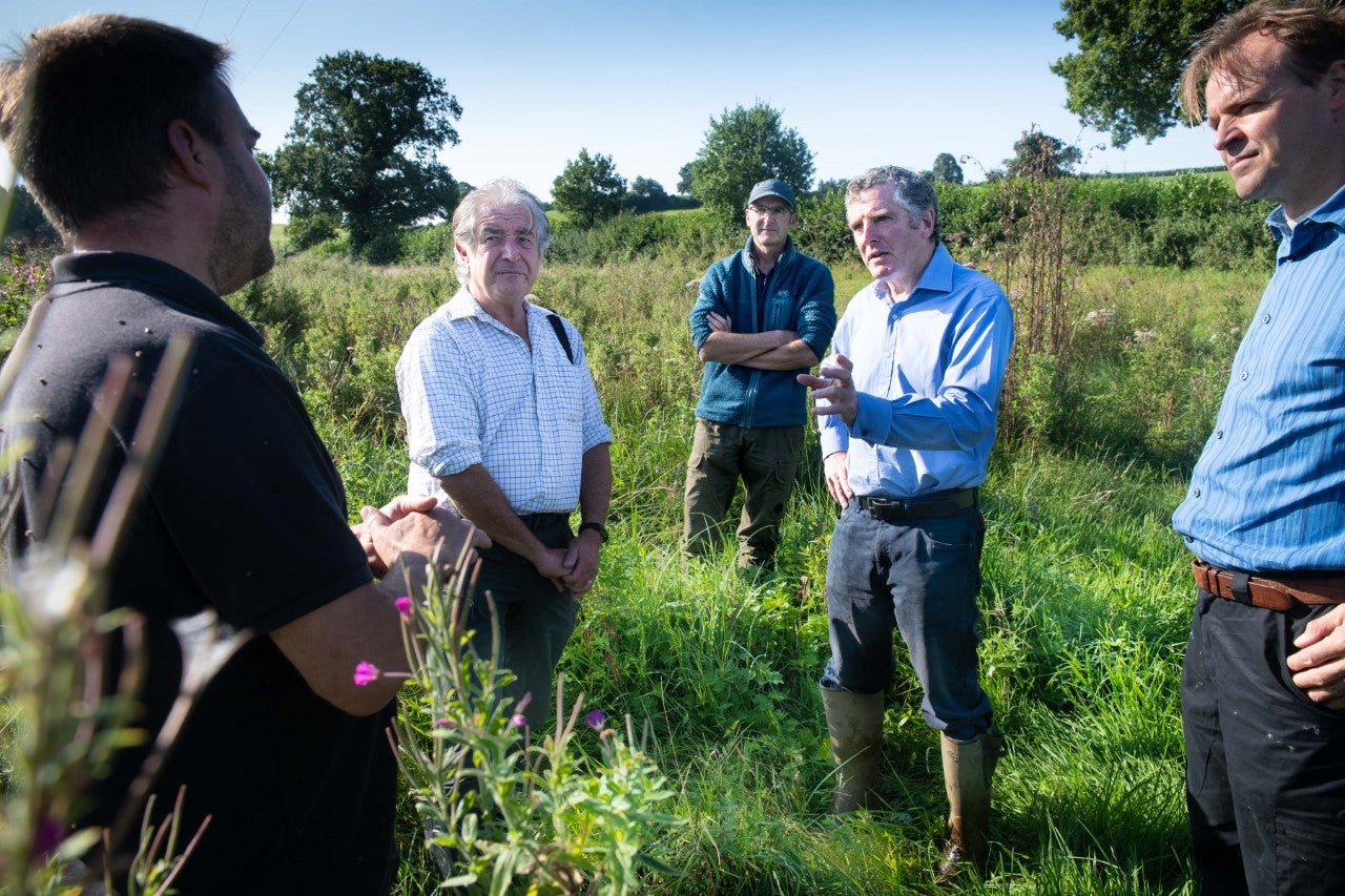 Natural England chair Tony Juniper (second from left) and John Varley (second from right) of Clinton Devon Estates at the launch of the consultation into the reintroduction of beavers to English rivers