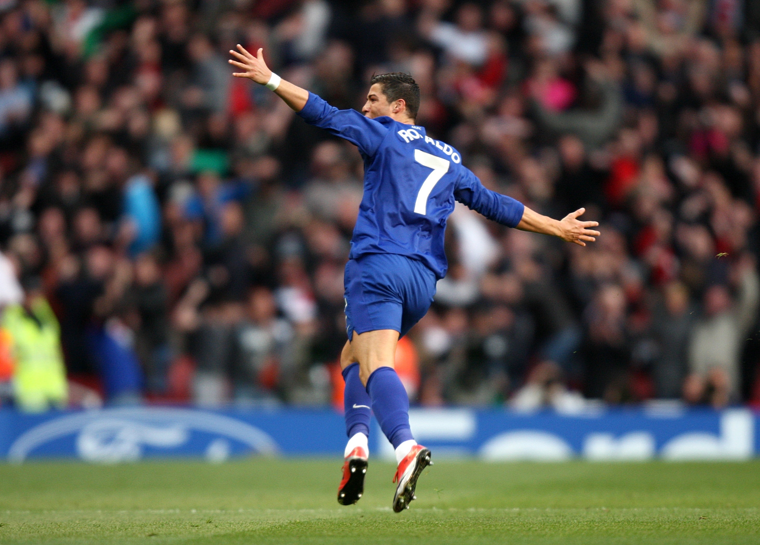 Ronaldo celebrates scoring against Arsenal (David Davies/PA)