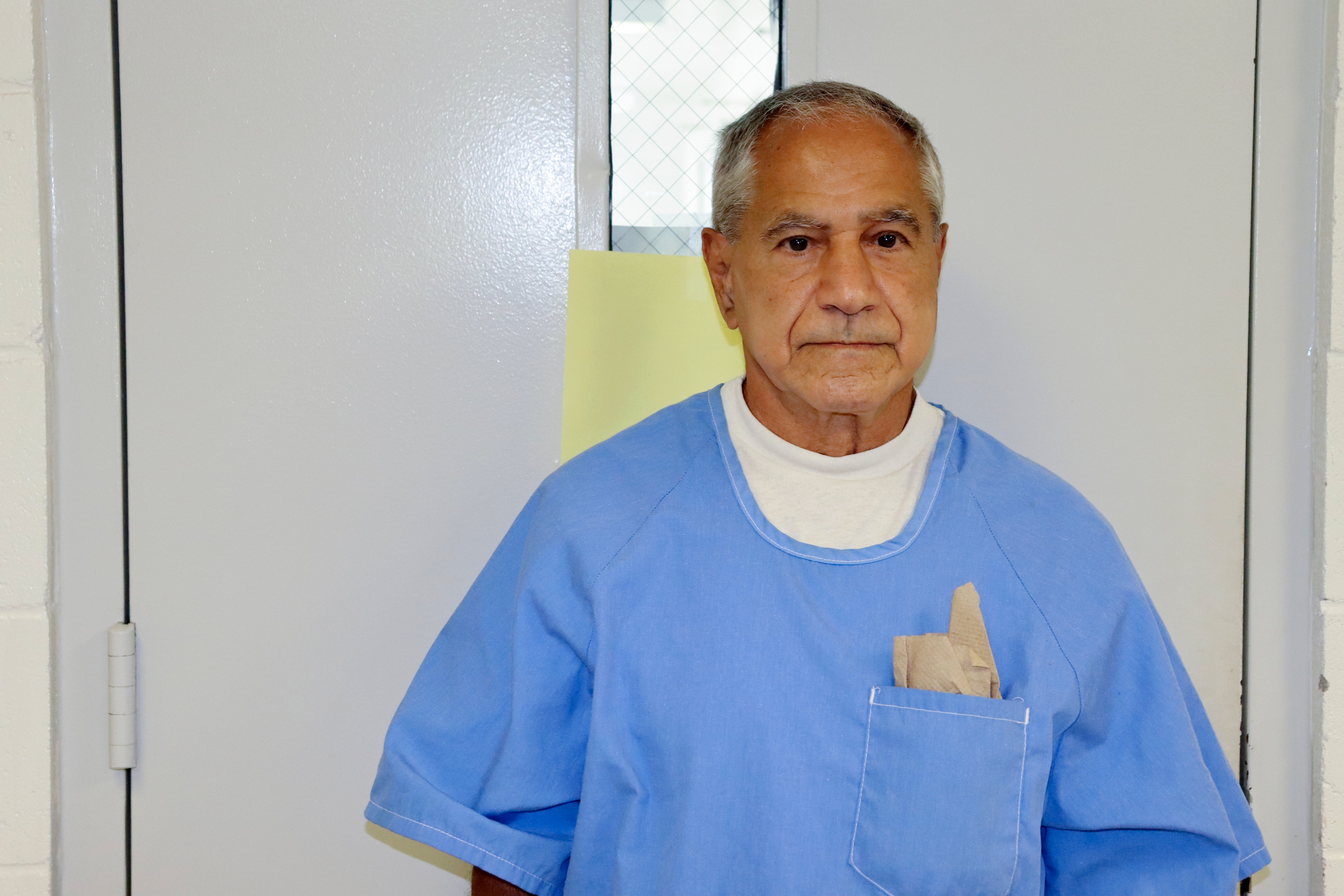 In this image provided by the California Department of Corrections and Rehabilitation, Sirhan Sirhan arrives for a parole hearing Friday, Aug. 27, 2021, in San Diego.