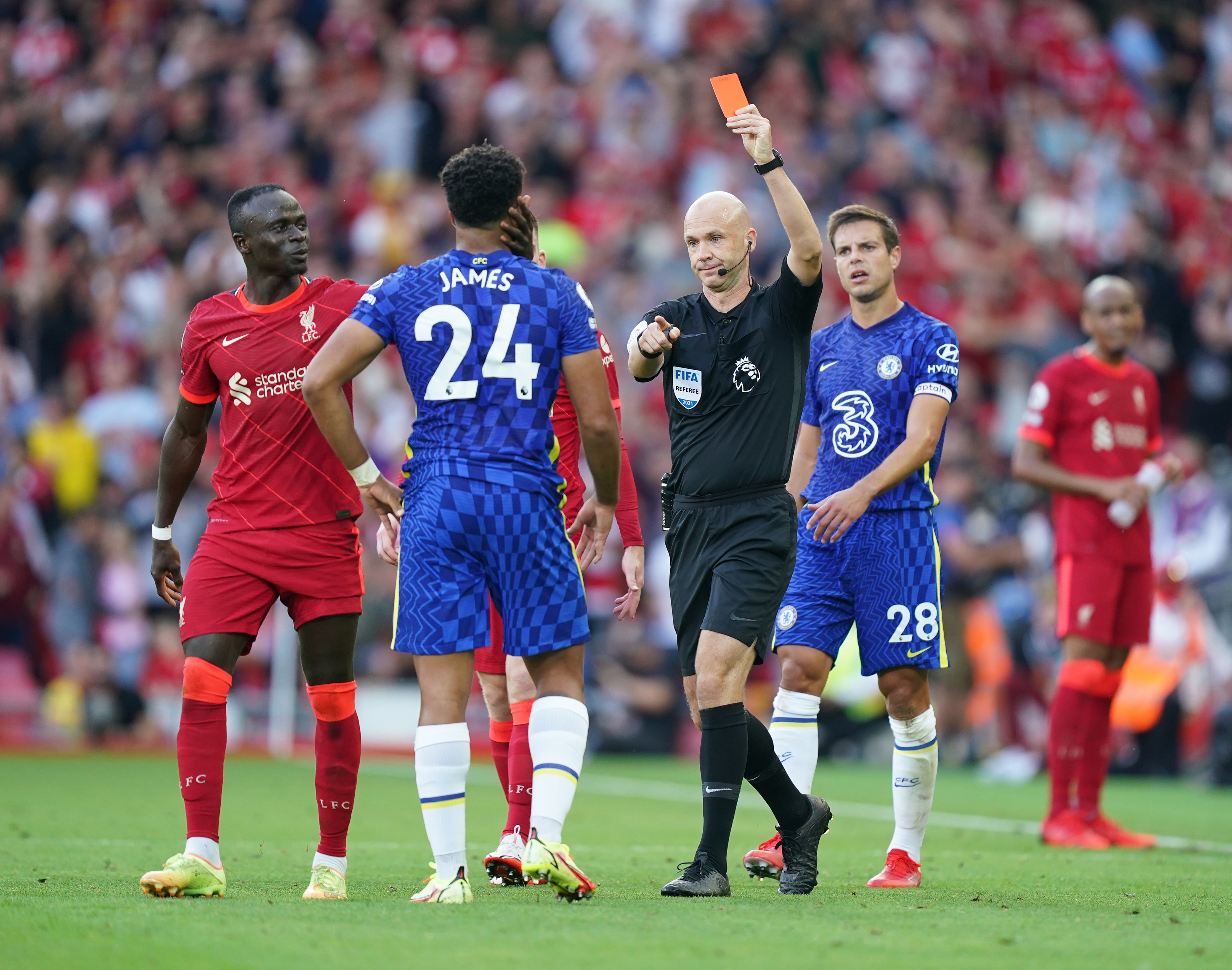 Chelsea survived Reece James’ dismissal to hold out for a draw (Mike Egerton/PA)