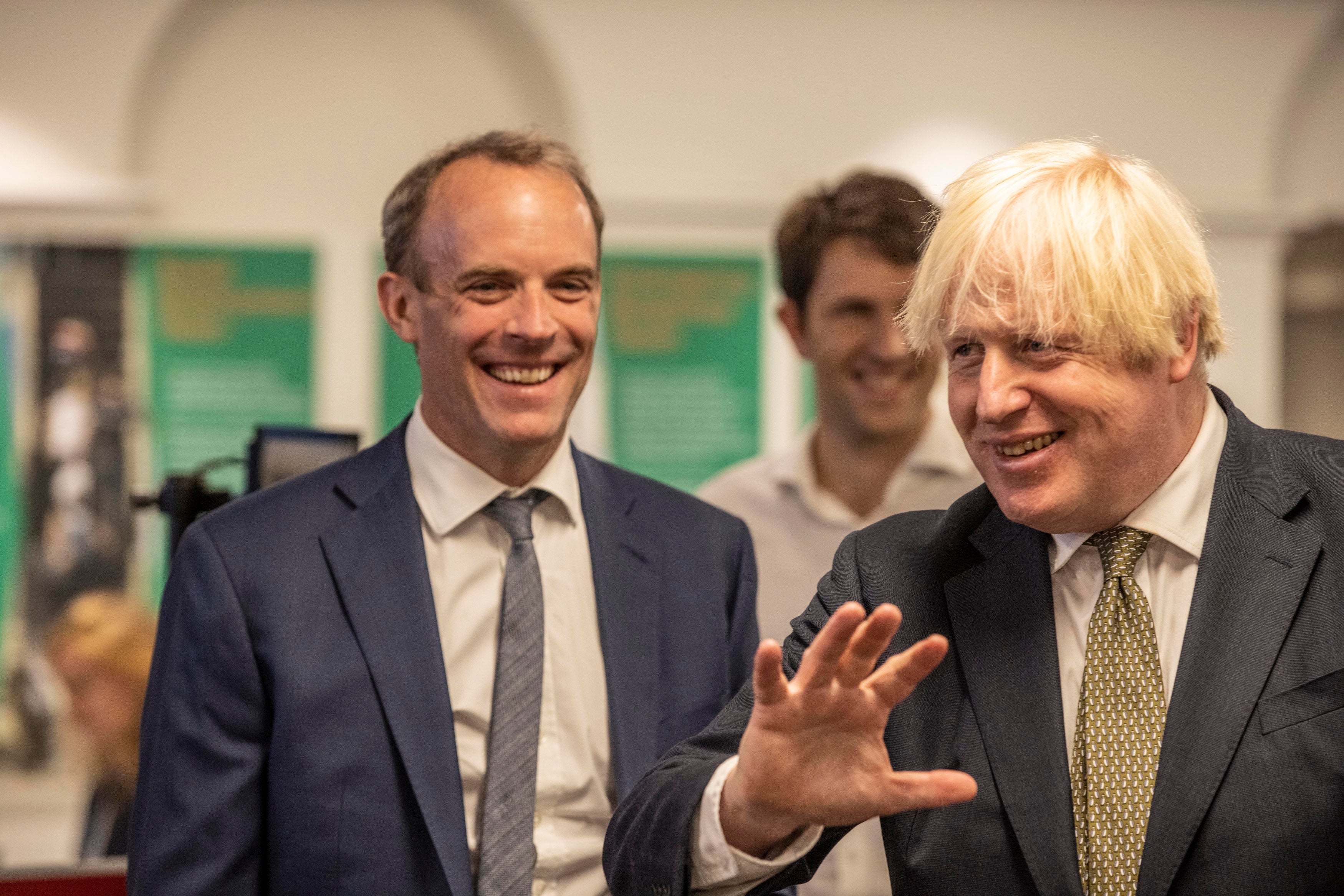 Boris Johnson and Dominic Raab visiting the Foreign, Commonwealth and Development Office Crisis Centre in Whitehall, London, to see how they are supporting and monitoring the ongoing evacuations in Afghanistan