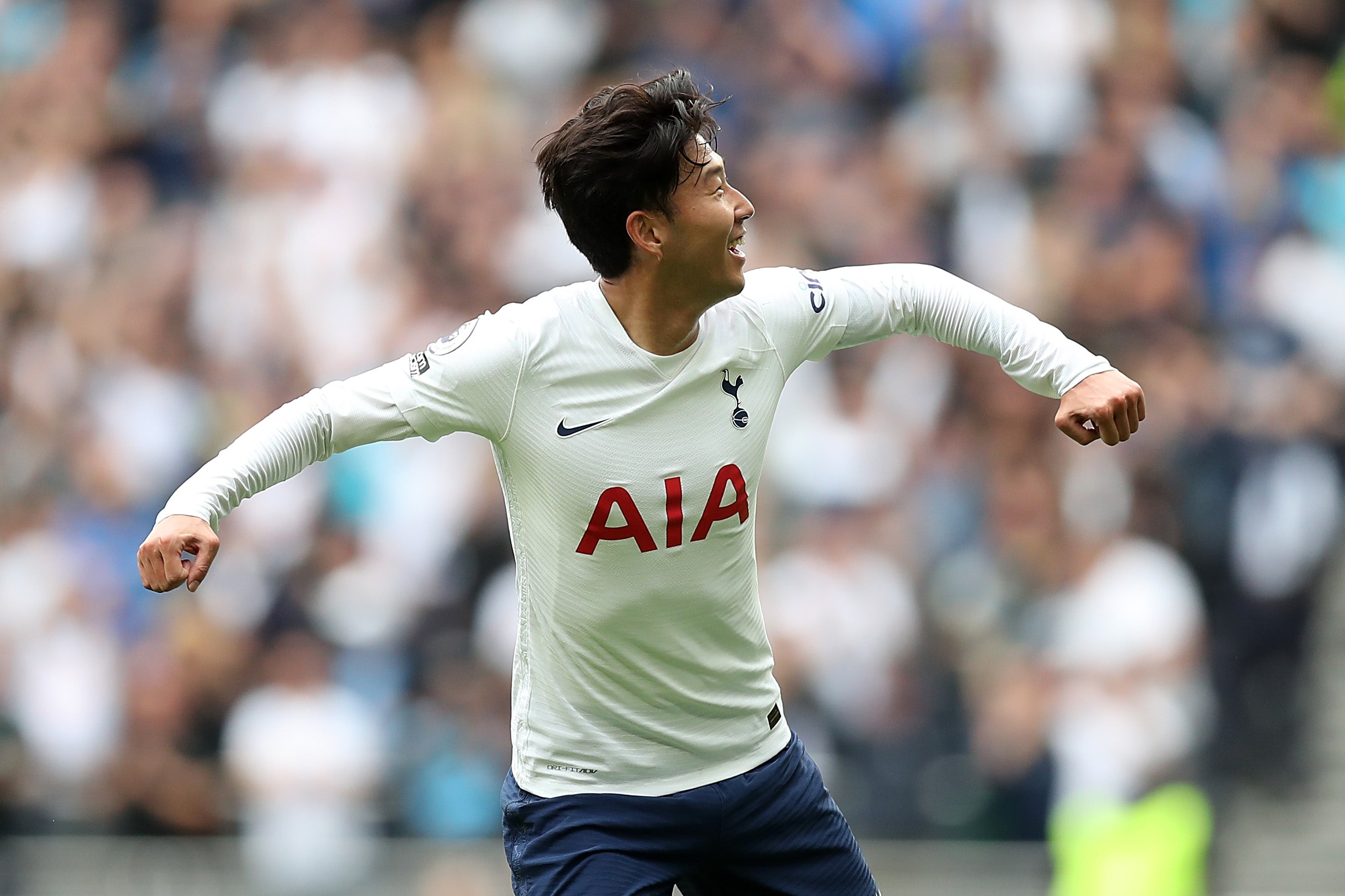 Son celebrates his free-kick finding the back of the Watford net