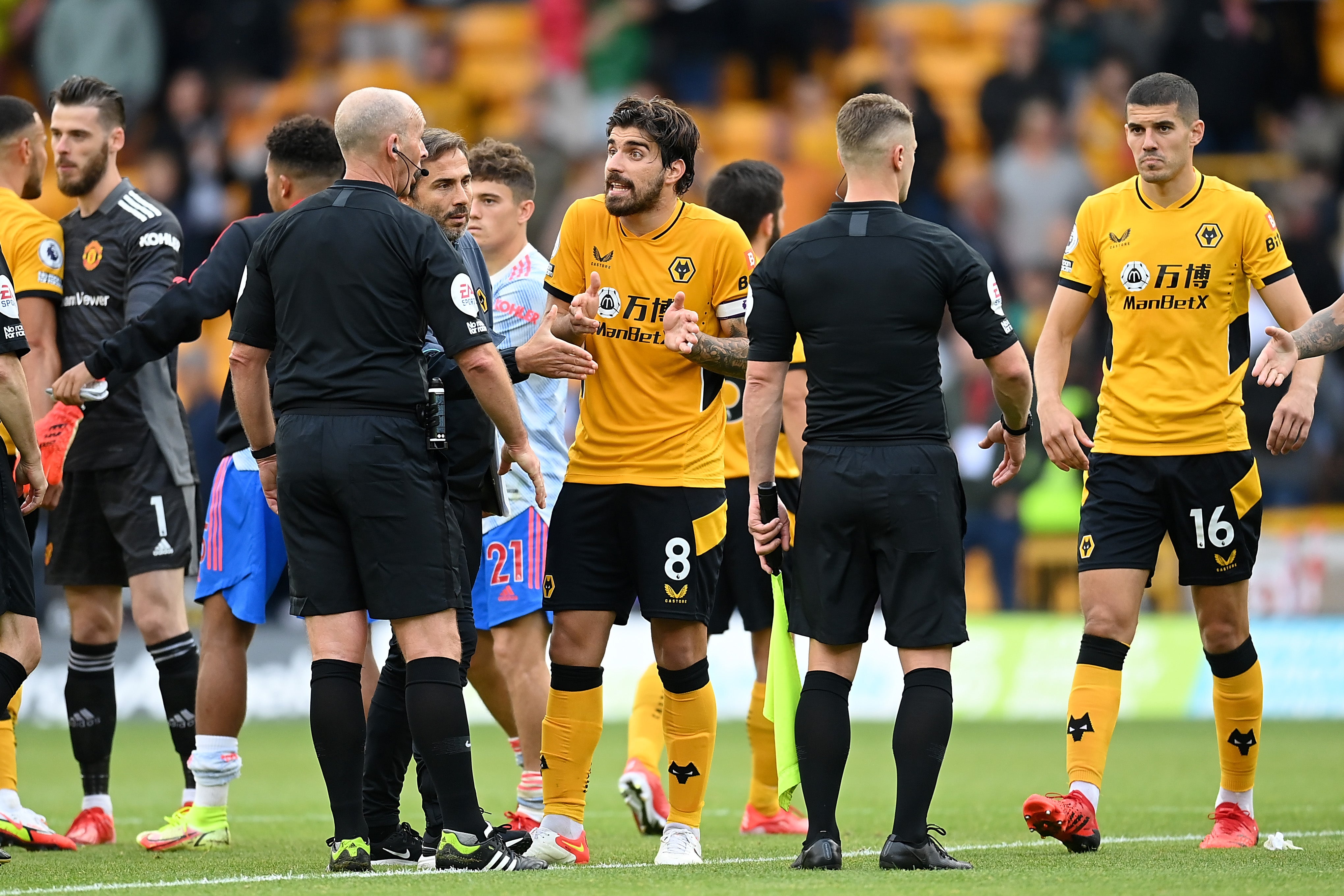 Ruben Neves led the Wolves protests after the 1-0 defeat