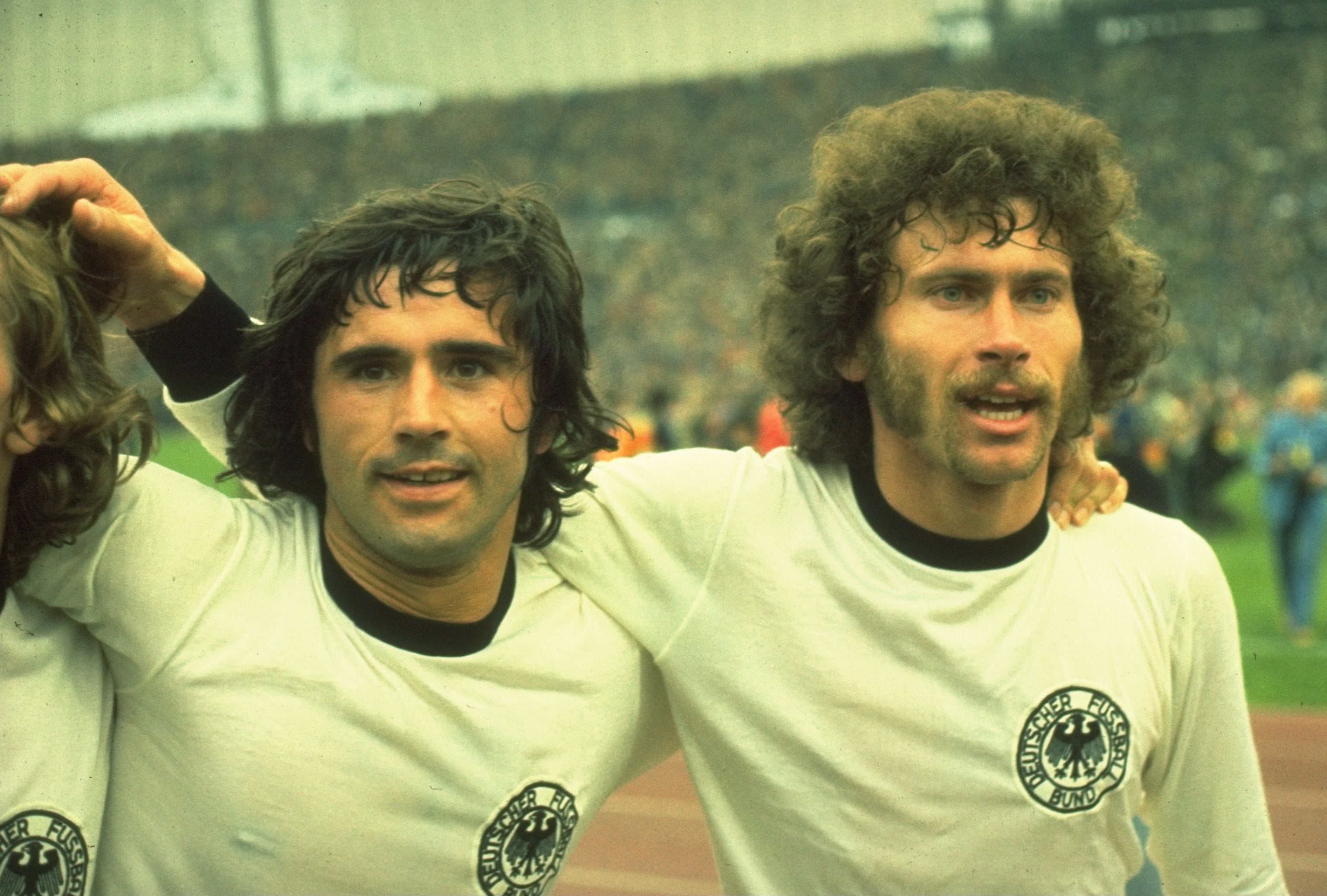 Brothers in arms: Muller,left, and Paul Breitner after the 1974 final